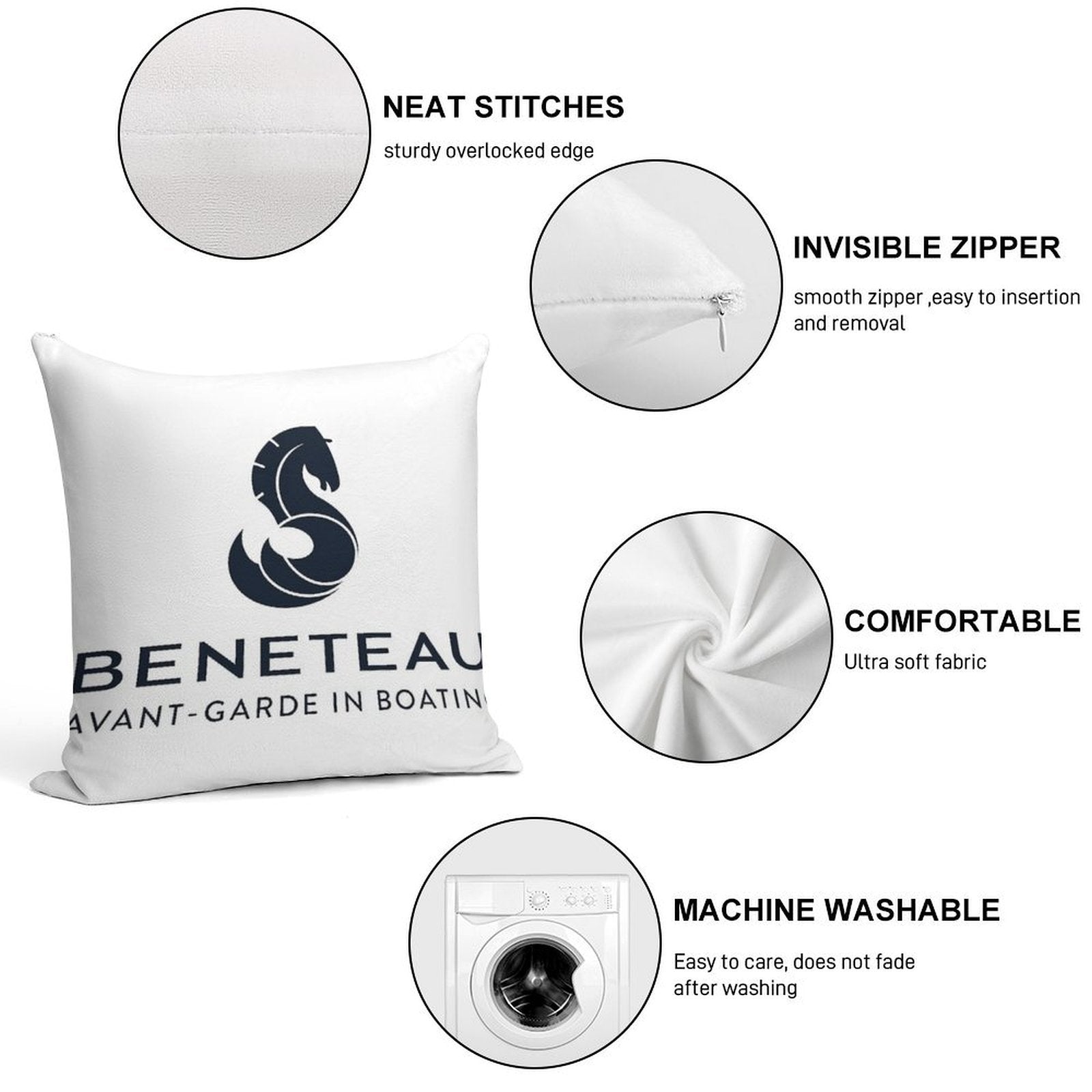 Beneteau Yachts Logo Fishing Boats Soft Anti-Pilling Throw Pillow