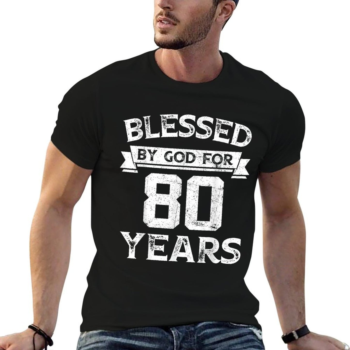 Vintage Blessed By God For 80 Years Happy 80th Birthday Tagless Design T-Shirt