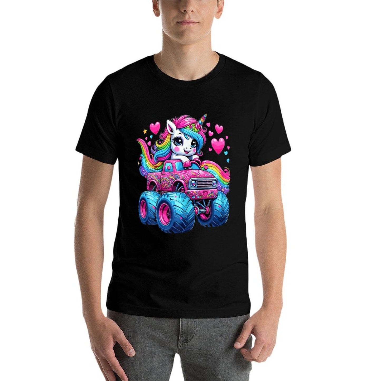 Unicorn Riding Monster Truck  Fade-proof Color T-Shirt