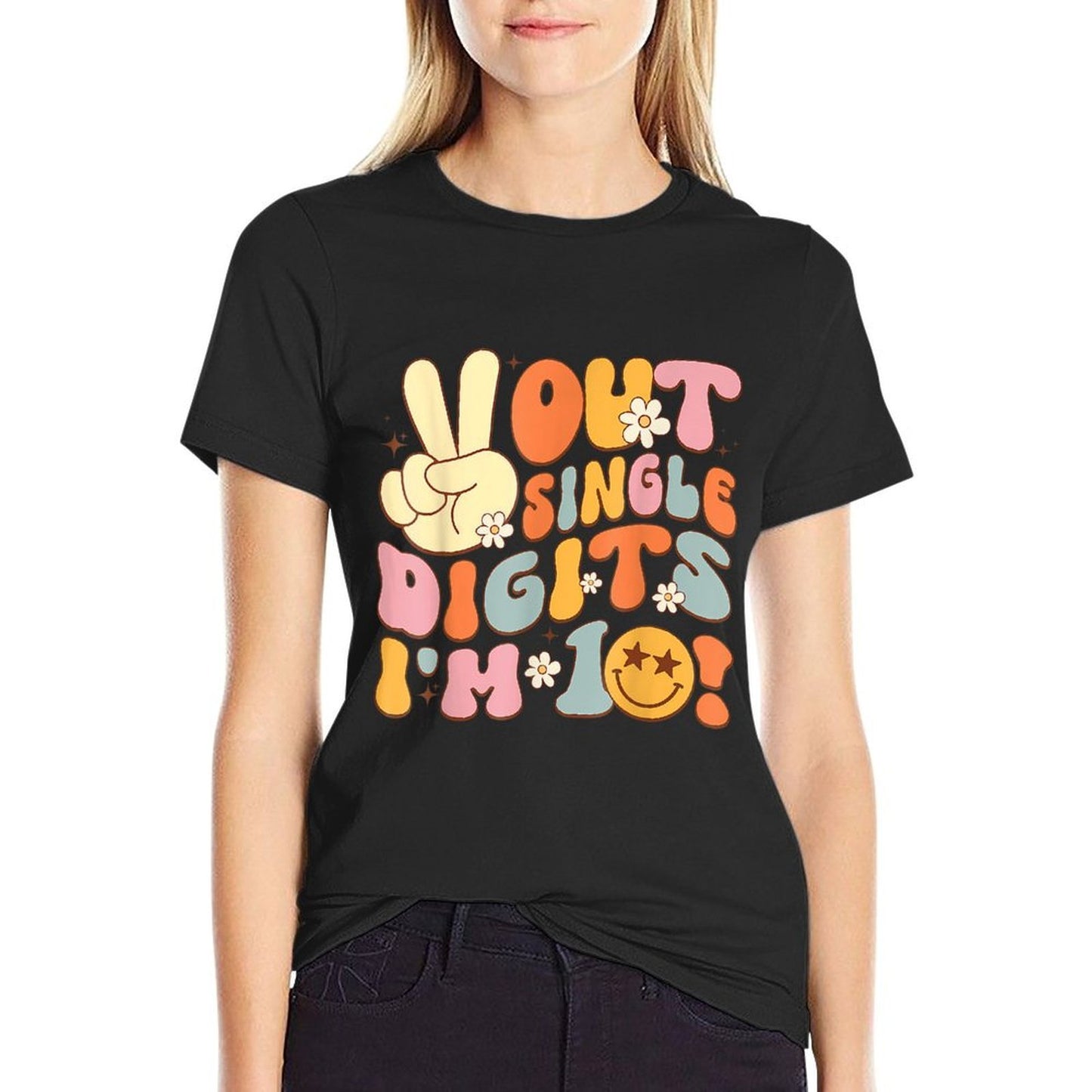 10th Birthday Peace Out Single Digits I'm 10 Groovy High-quality Stitching T-Shirt