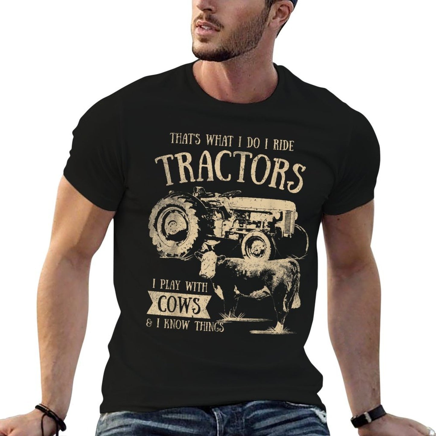 Tractor Farmer Merch Co Thats What I Do I Ride Tractors Funny Farmer Cowboy Gift Black Small Polyester Blend T-Shirt