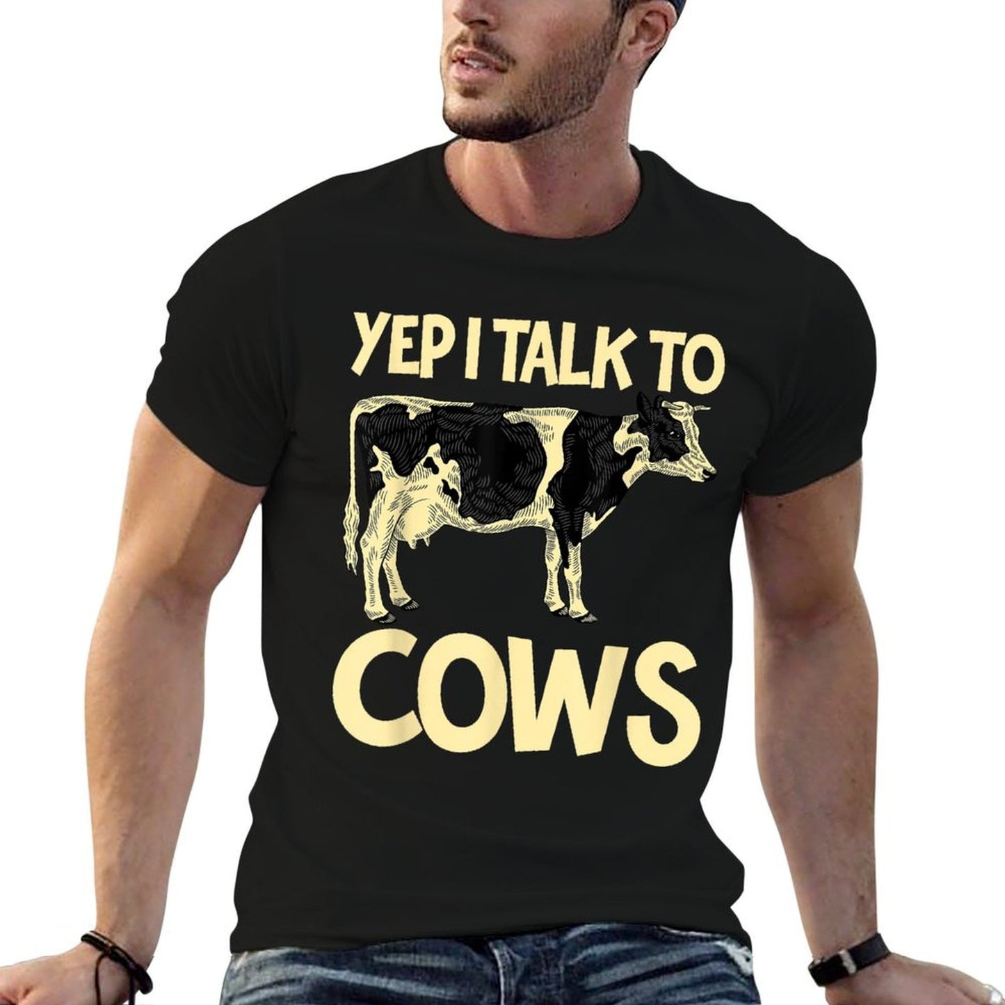Yep I Talk To Cows Funny Vintage Dairy Farmer Cow Lovers Gag Slim-fit Cut T-Shirt