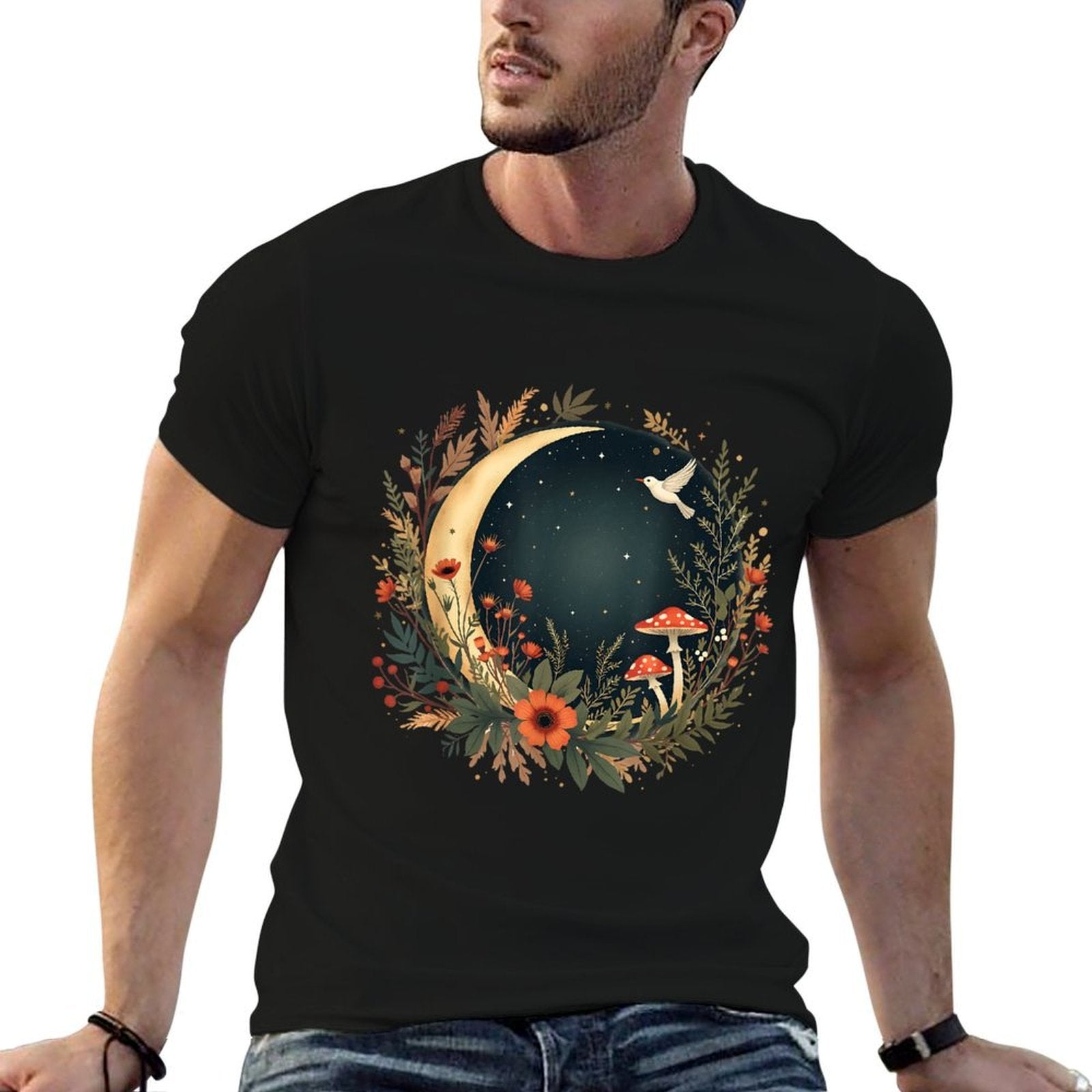Aesthetic Cottagecore Botanical Moon Mushrooms Gardening  Odor-resistant T-Shirt