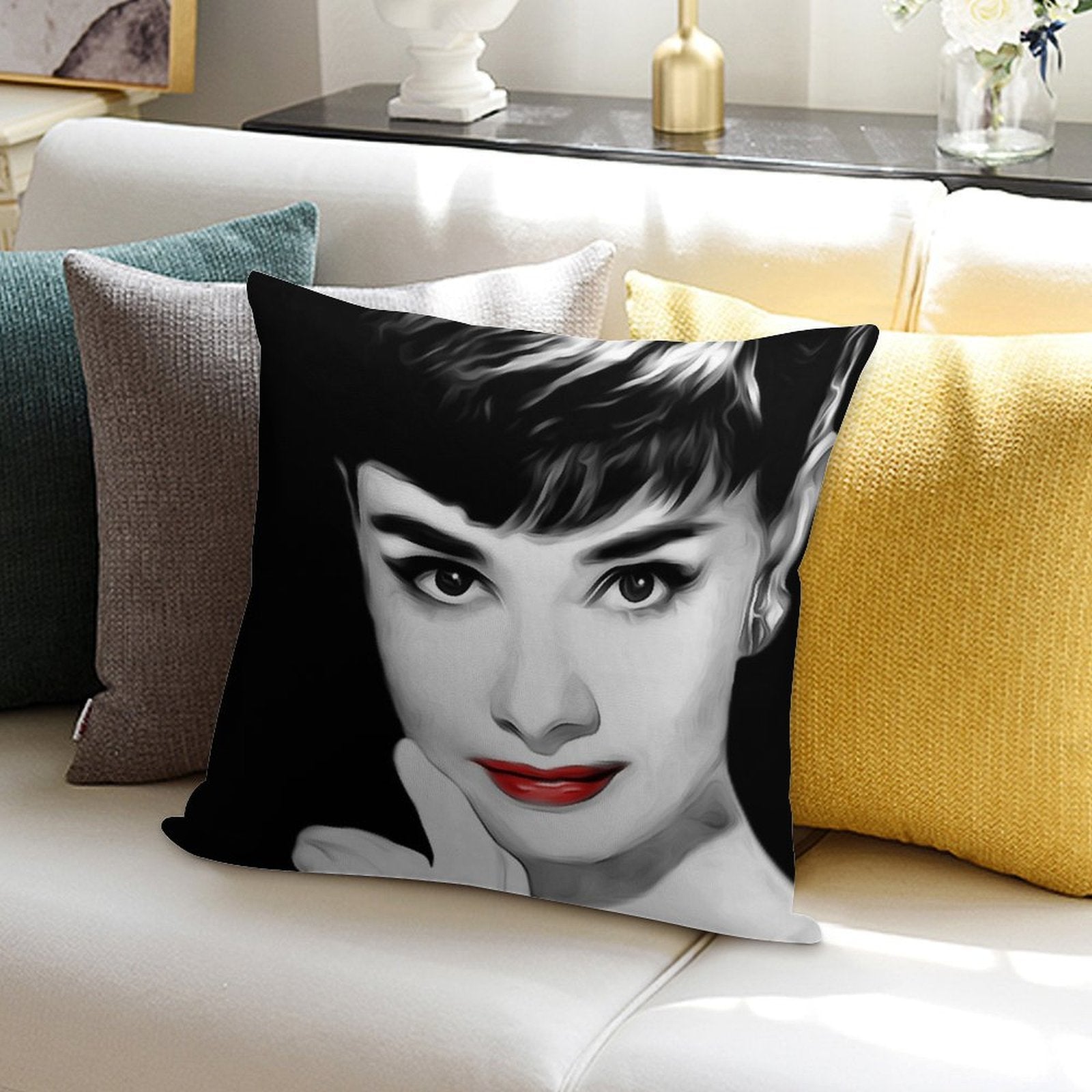Audrey Hepburn Lips Soft Short Plush Fabric Throw Pillow