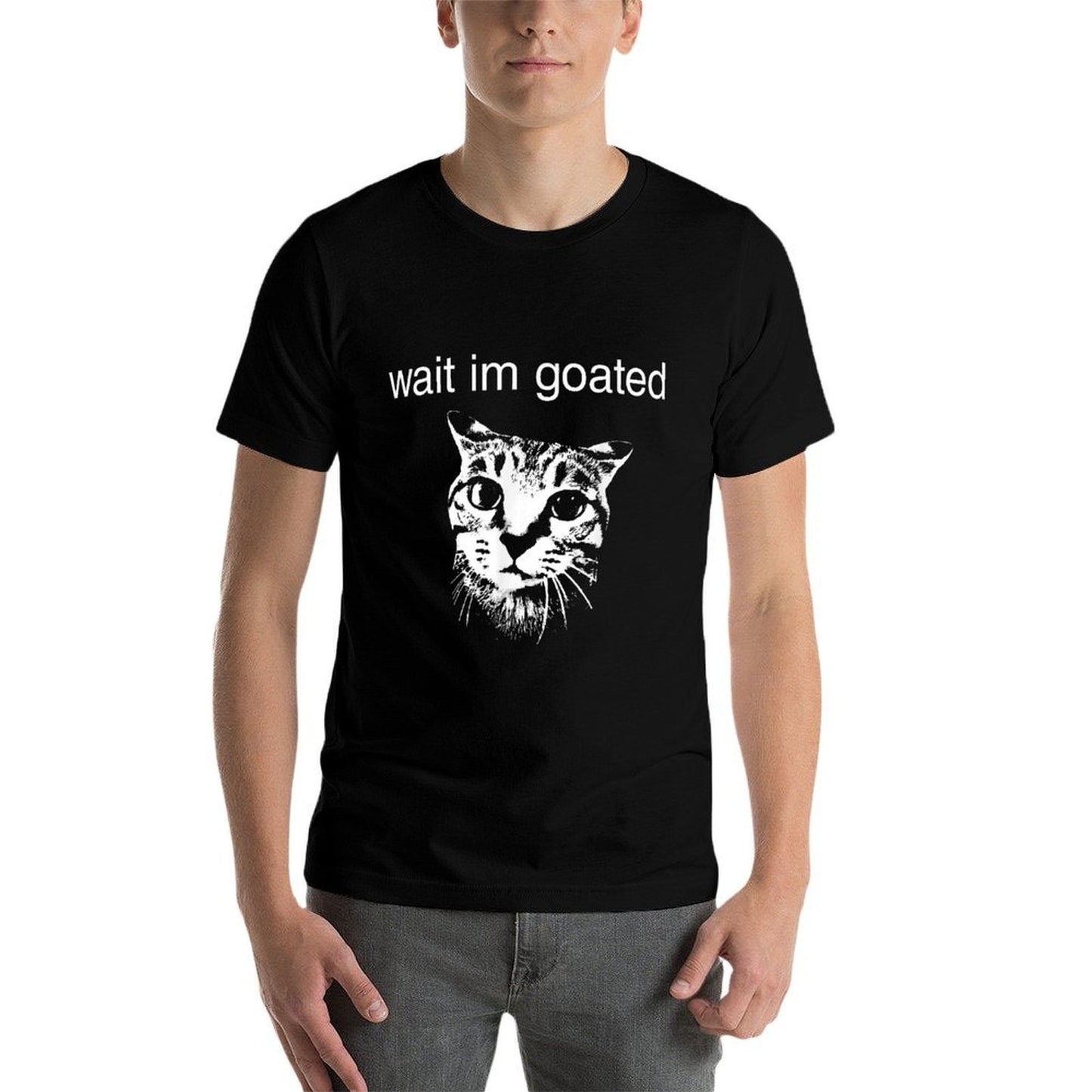 Wait Im Goated Funny Cat Meme Oversized Silhouette T-Shirt