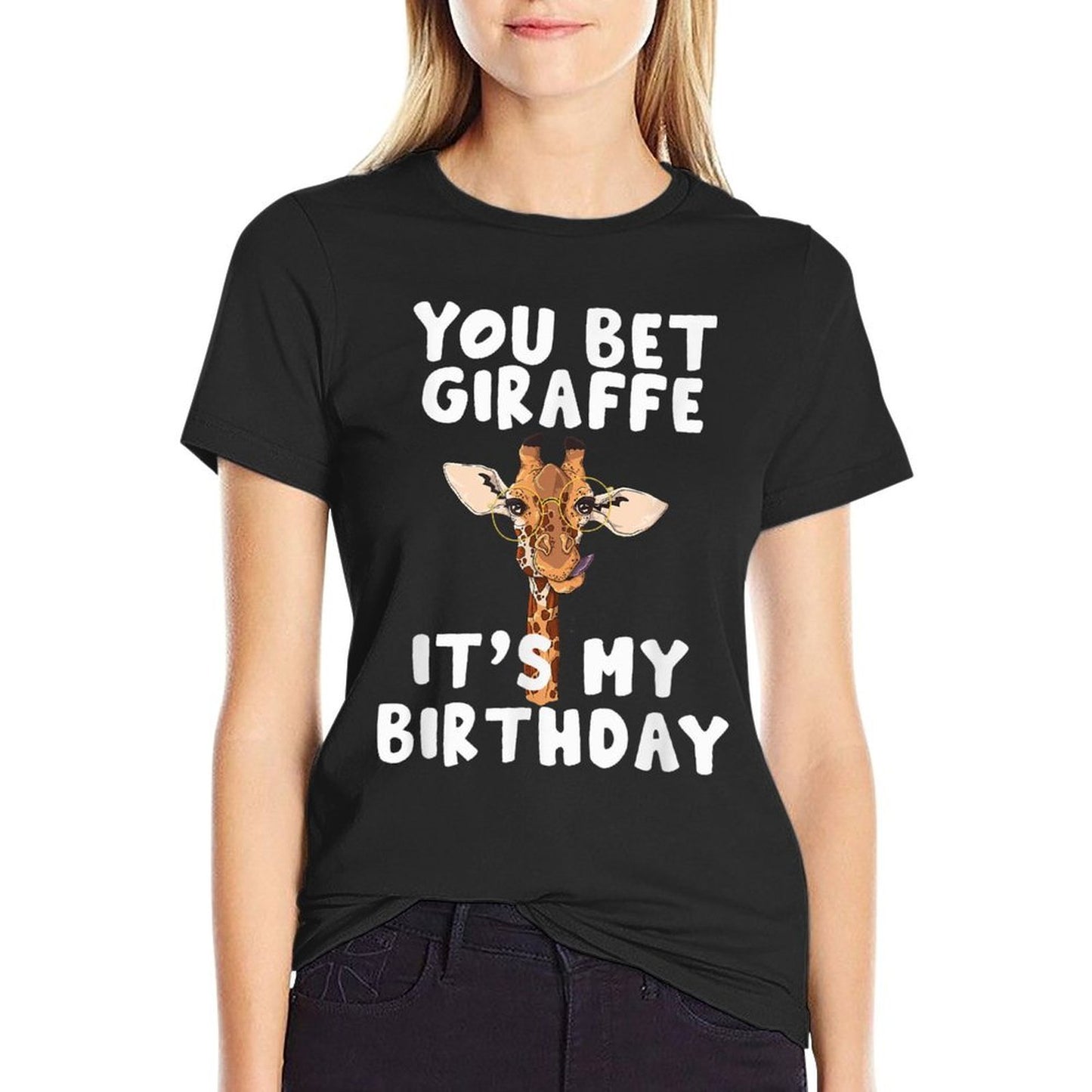 You Bet Giraffe It's My Birthday Funny Giraffe Ribbed Collar T-Shirt