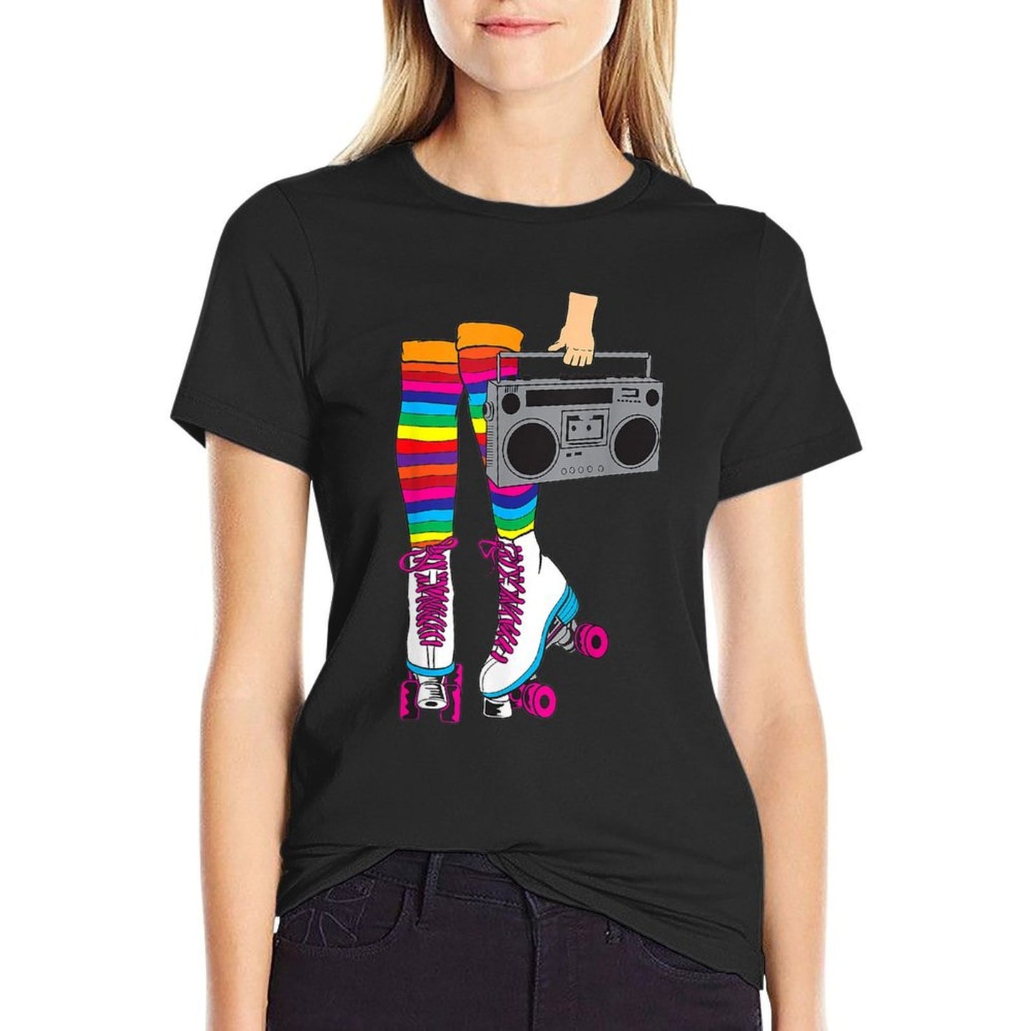 Retro Rollerskates Funny 80's Roller Disco Skating Girl Gift  Fade-proof Color T-Shirt
