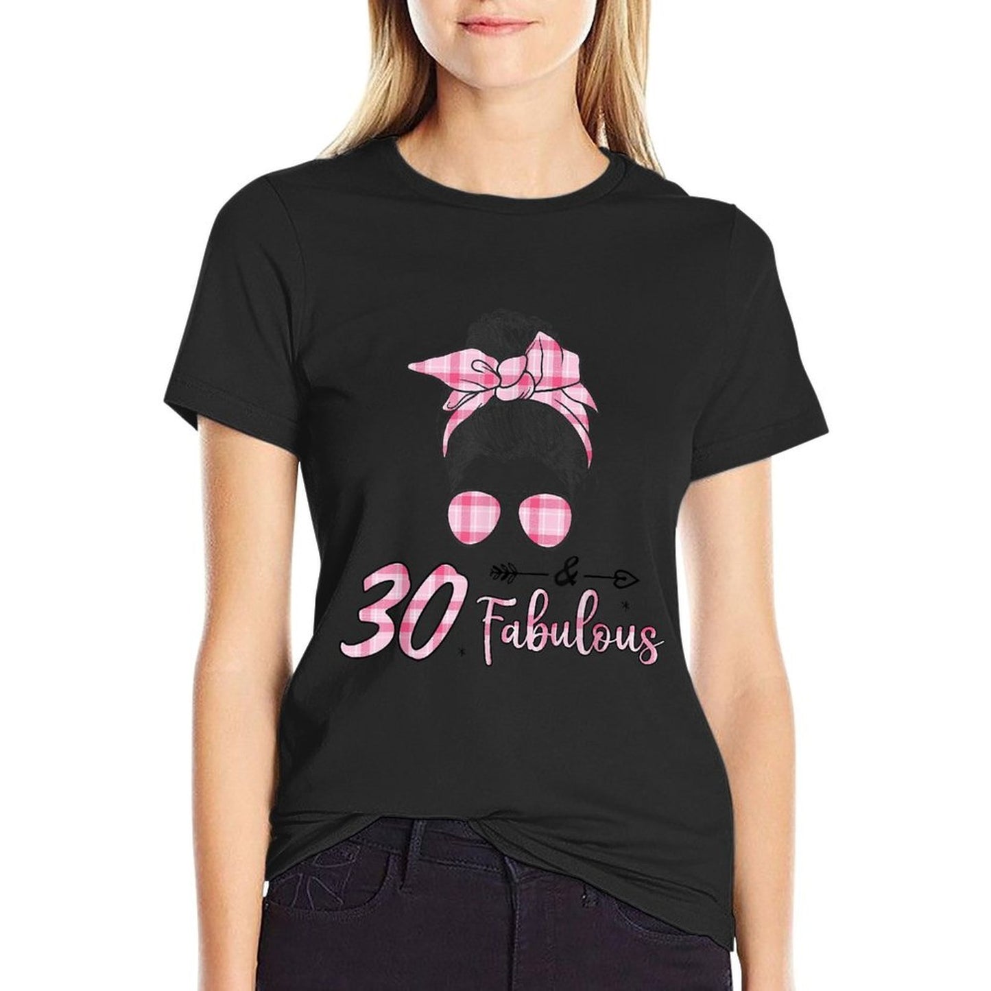 30 & Fabulous Pink Messy Bun 30th Birthday Lightweight T-Shirt