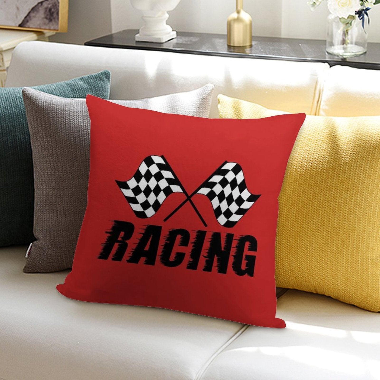 Racing Flags Checkered Flag Car Window Bumper Decal Soft Fade-Resistant Throw Pillow