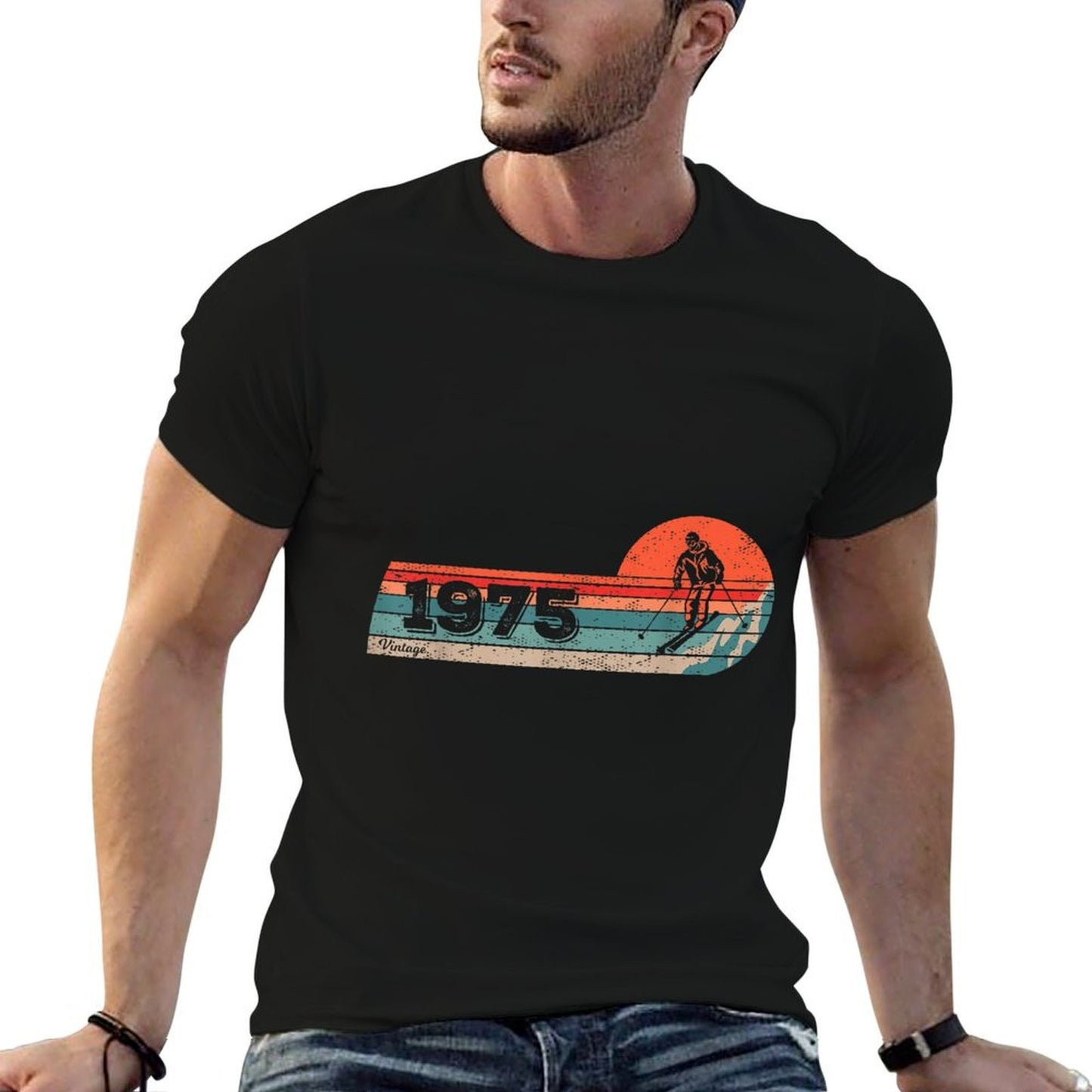Skiers Skier Vintage Born 1975 Birthday Skiing Ski Summer-ready Fabric T-Shirt