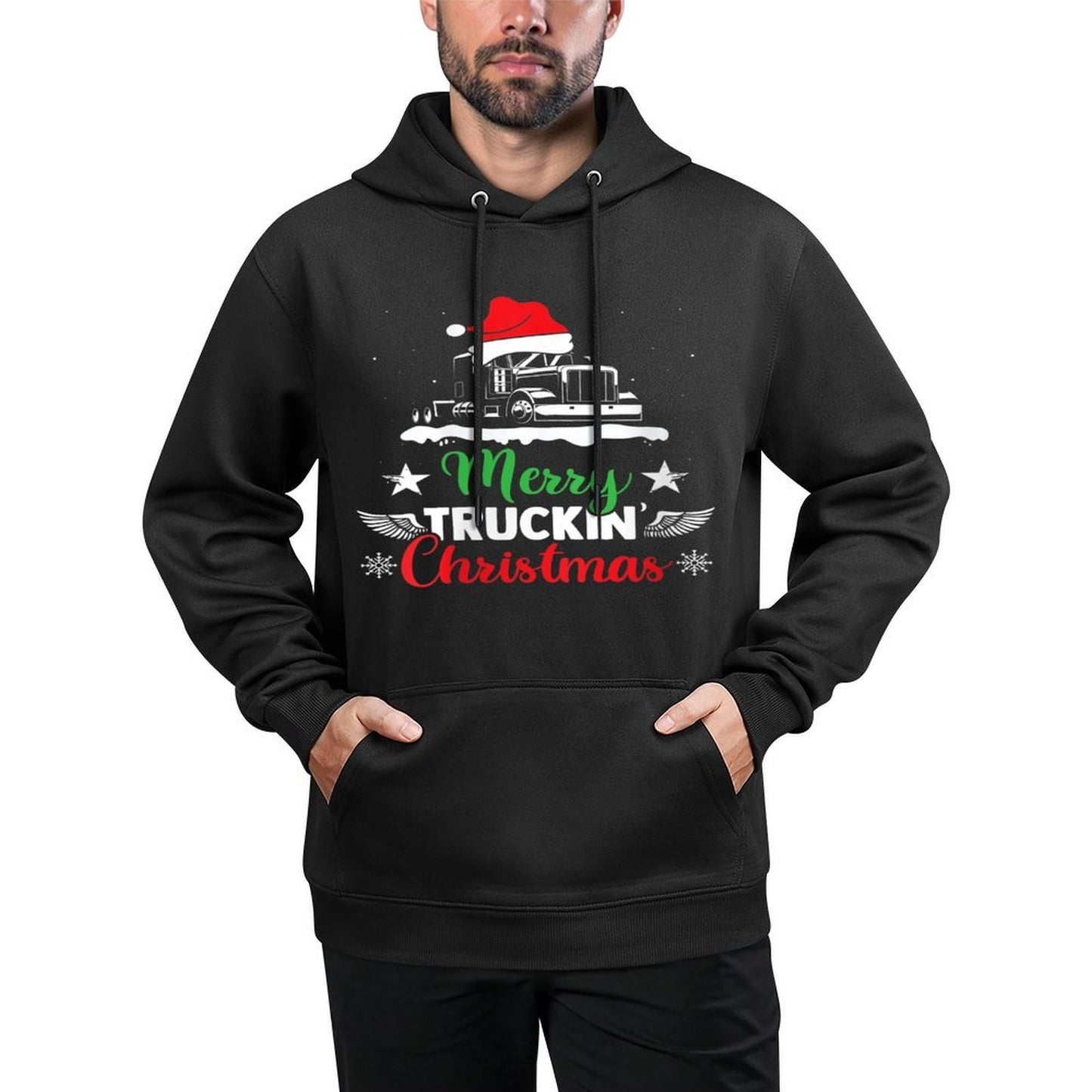 Womens Merry Truckin Christmas Funny Truck Driving Fan Xmas Truck Shape Retention Hoodie