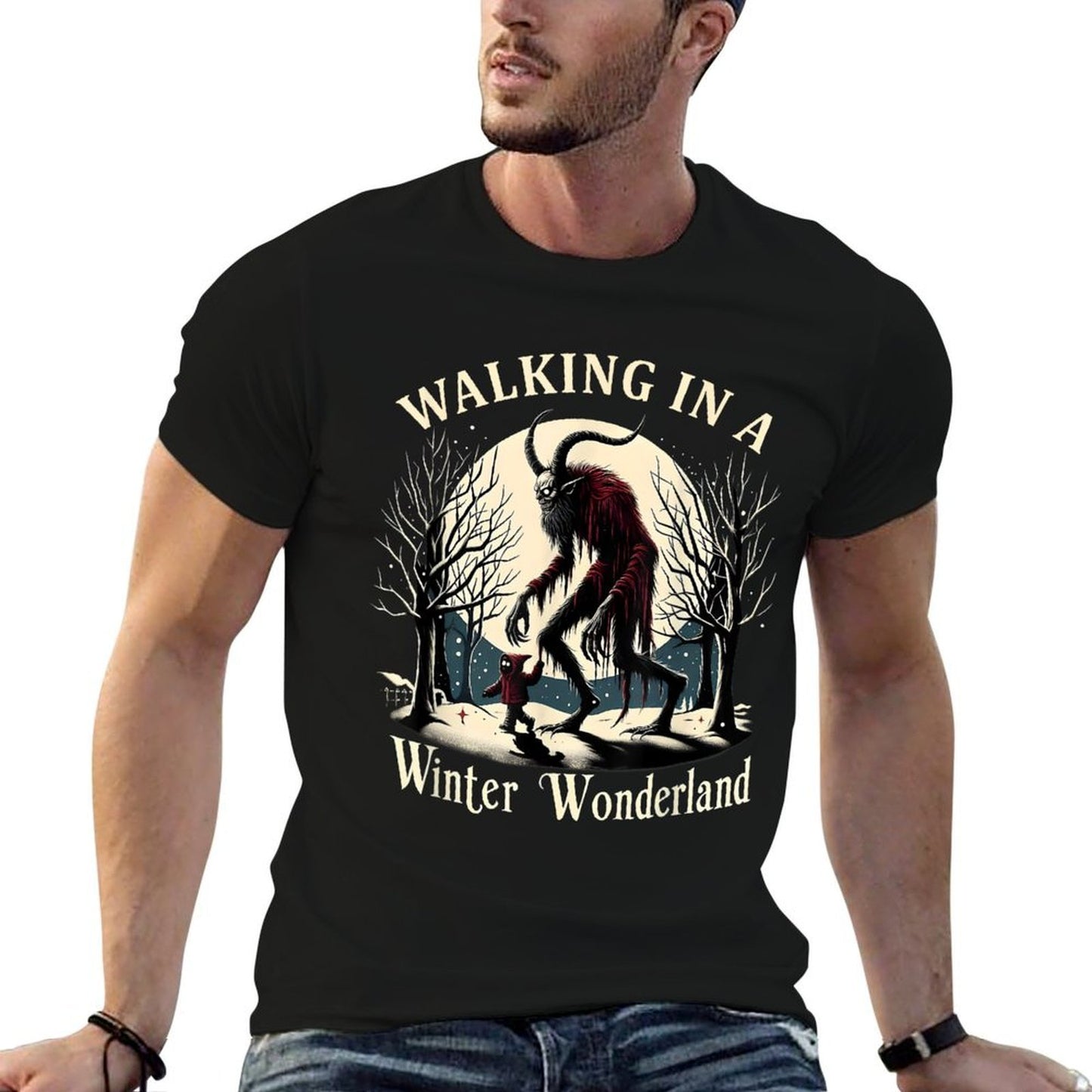 Walking In A Winter Wonderland Krampus Dark Winter Holiday Affordable Price T-Shirt
