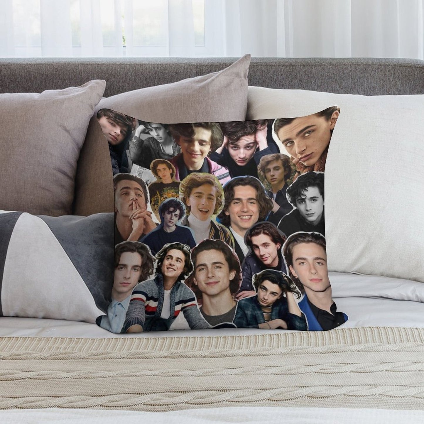 Timothée Chalamet Collage 2.0 Soft Short Plush Fabric Throw Pillow