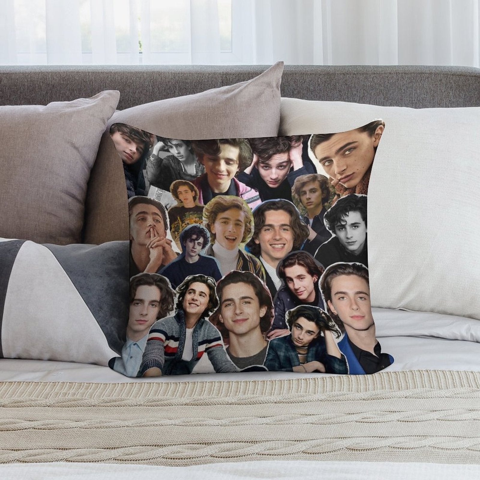 Timothée Chalamet Collage 2.0 Soft Short Plush Fabric Throw Pillow