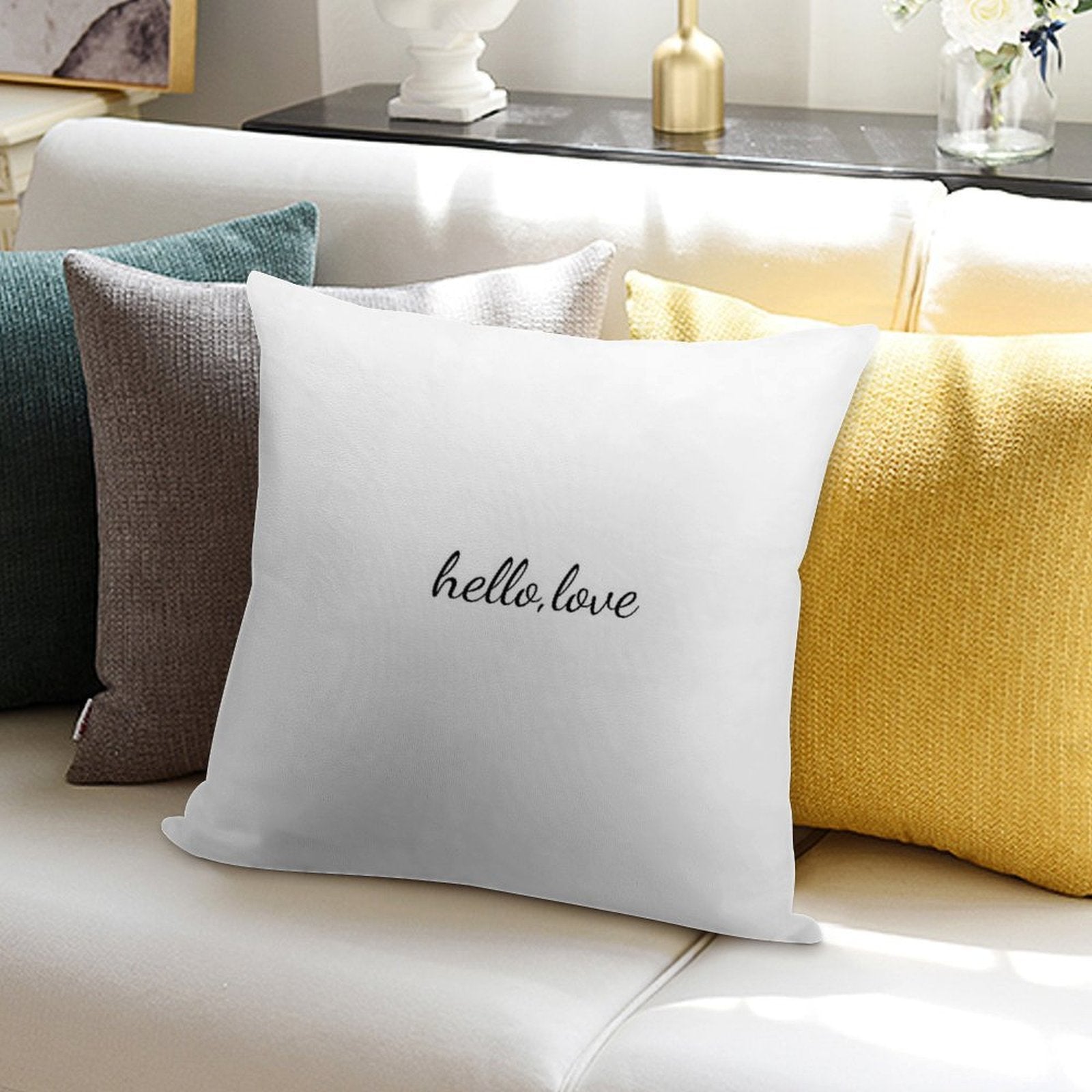Hello Love Quote Soft Hidden Zipper Throw Pillow