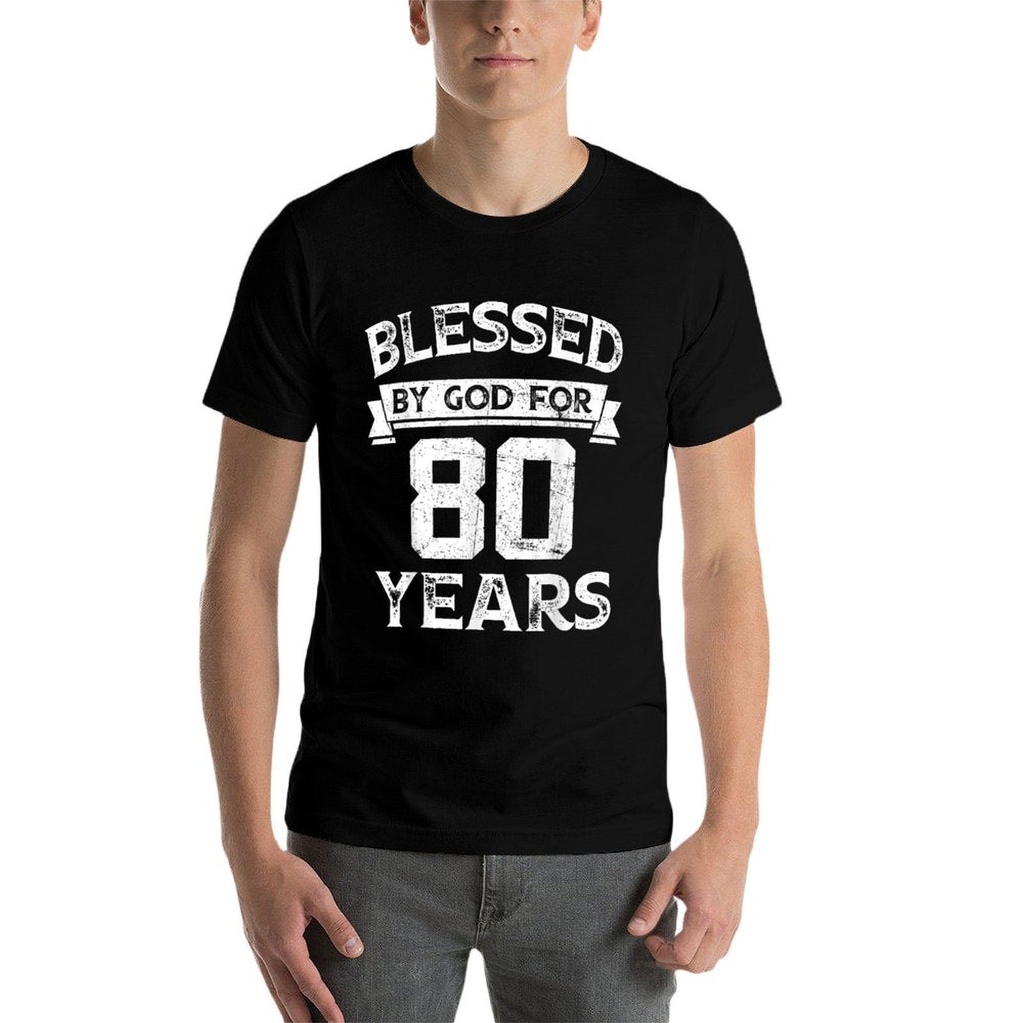 Vintage Blessed By God For 80 Years Happy 80th Birthday Tagless Design T-Shirt