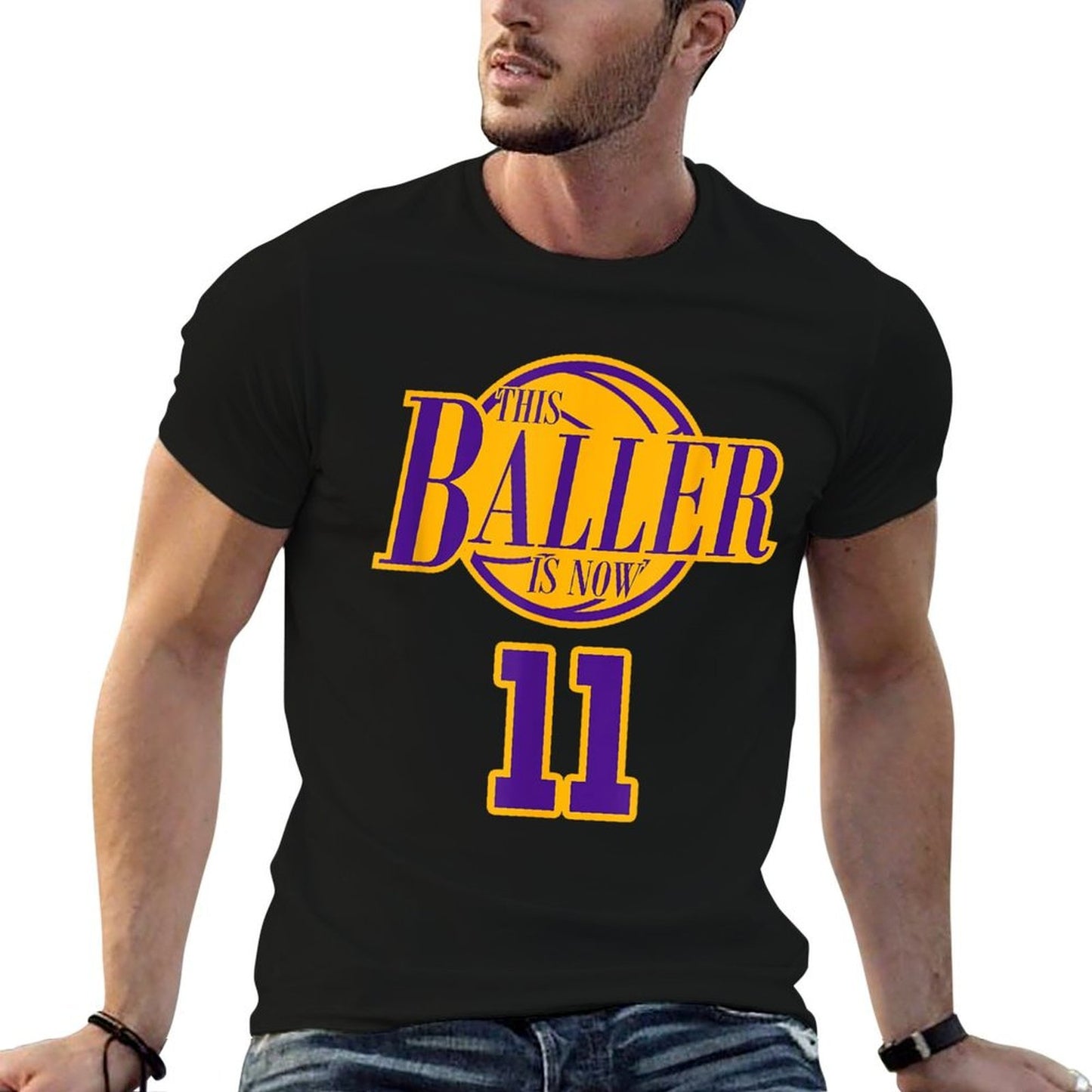 11 Years Old Birthday Basketball Baller Purple And Yellow Eco-friendly Material T-Shirt