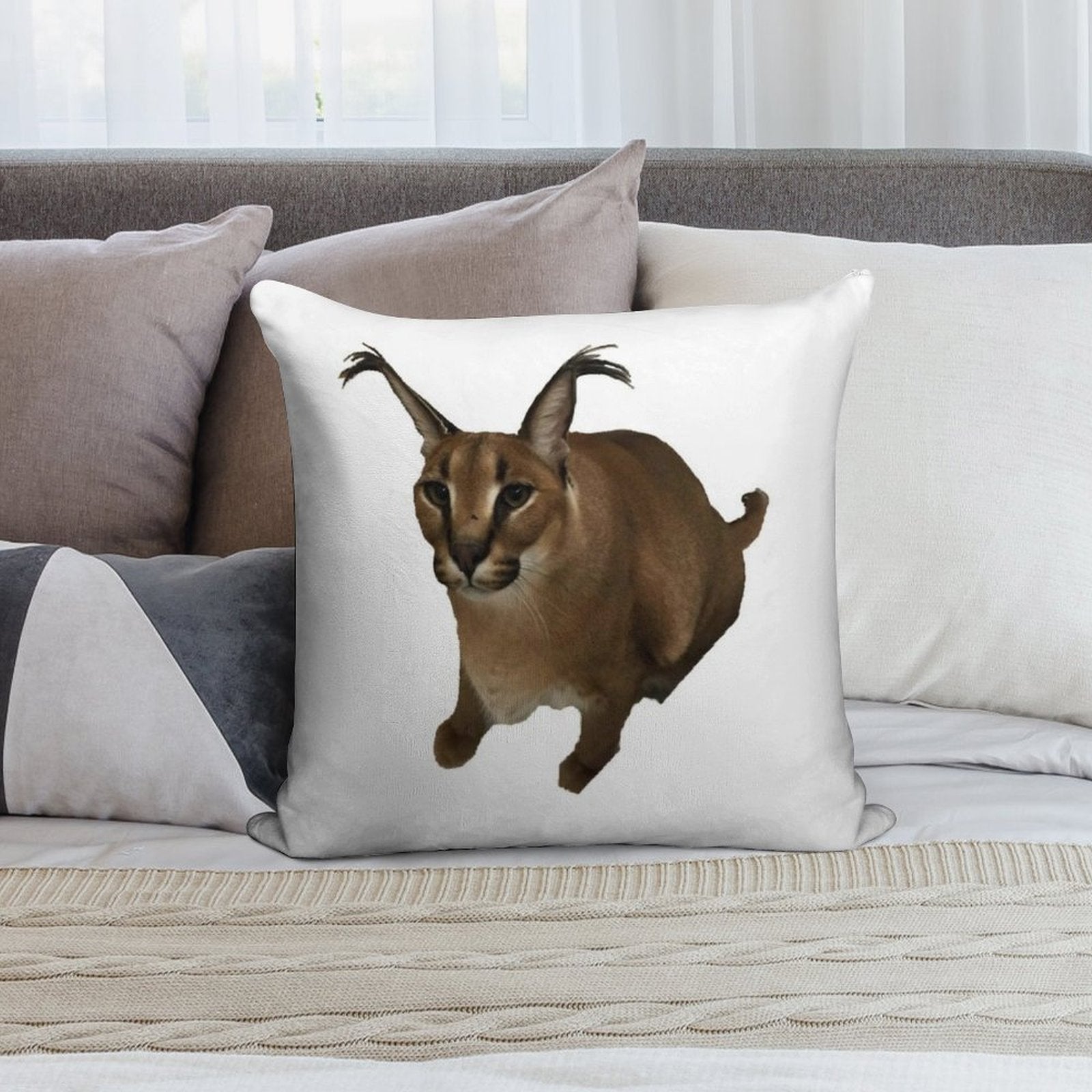 Big Floppa Soft Reinforced Edging Throw Pillow