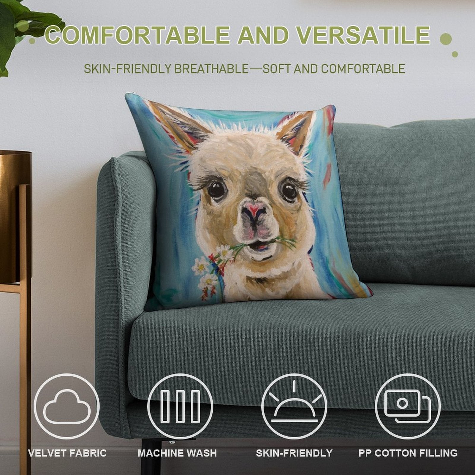 Alpaca Art Soft Shrink-Resistant Throw Pillow