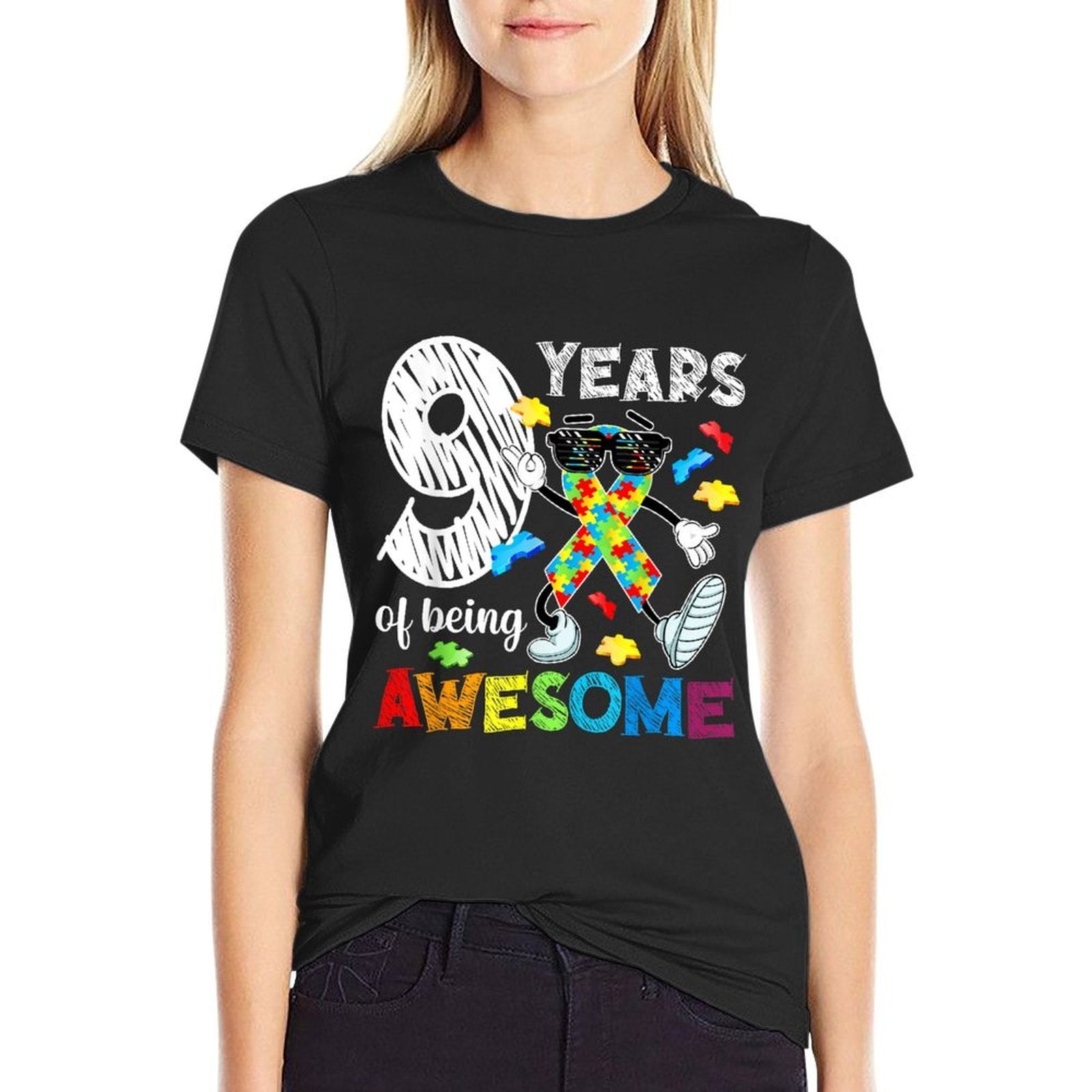 9th Autism Birthday Party Nine Year Old Autistic Boy  Stretchy T-Shirt