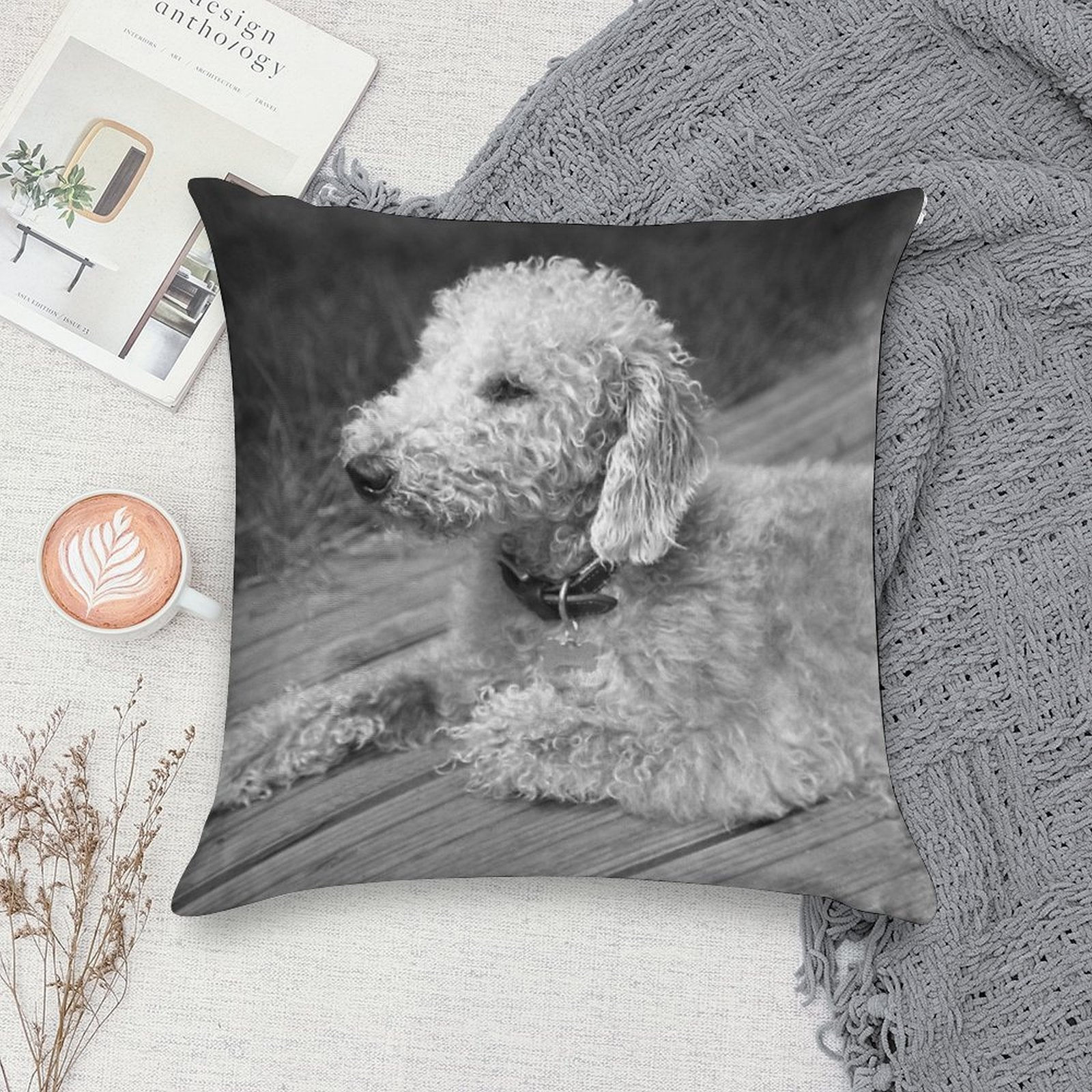 Bedlington Terrier Photo Soft Reinforced Edging Throw Pillow