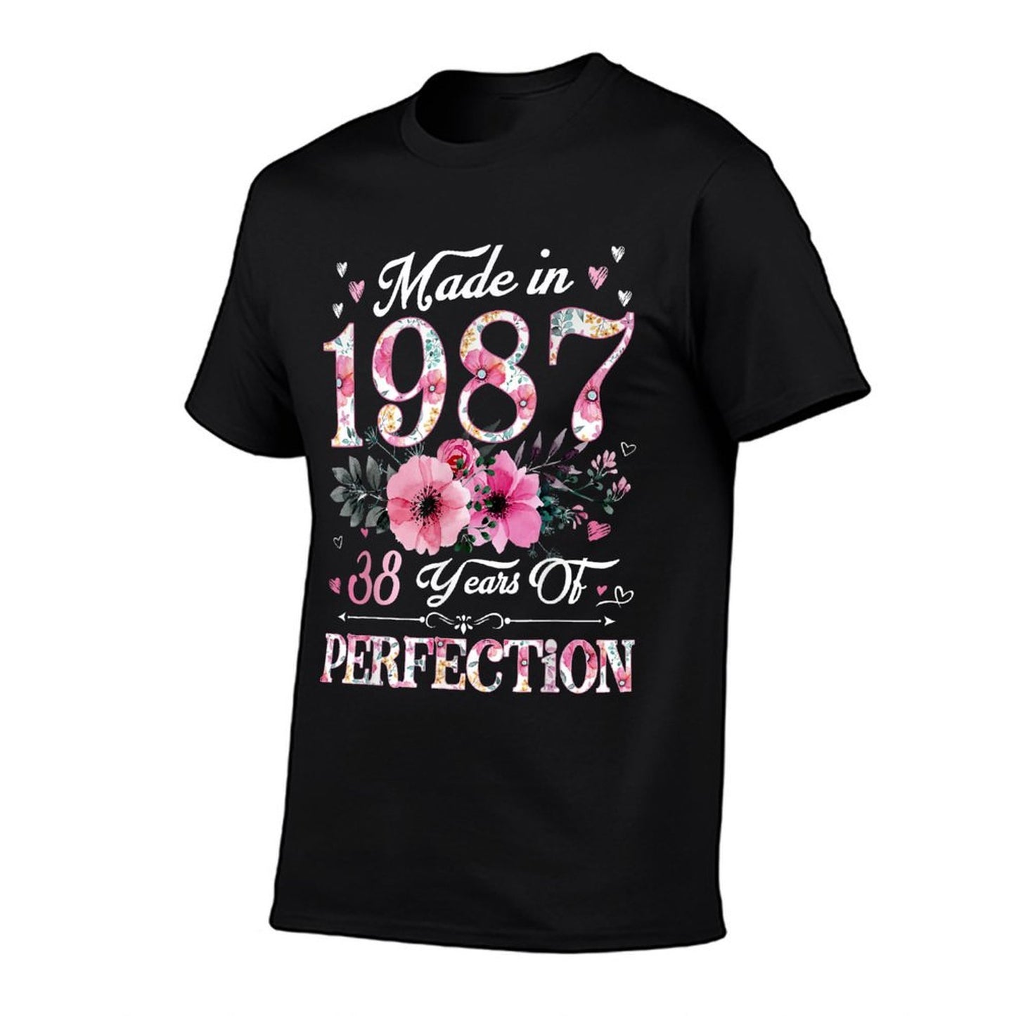 38 Year Old Made In 1987 Floral 38th Birthday Gift For Women High-quality Stitching T-Shirt