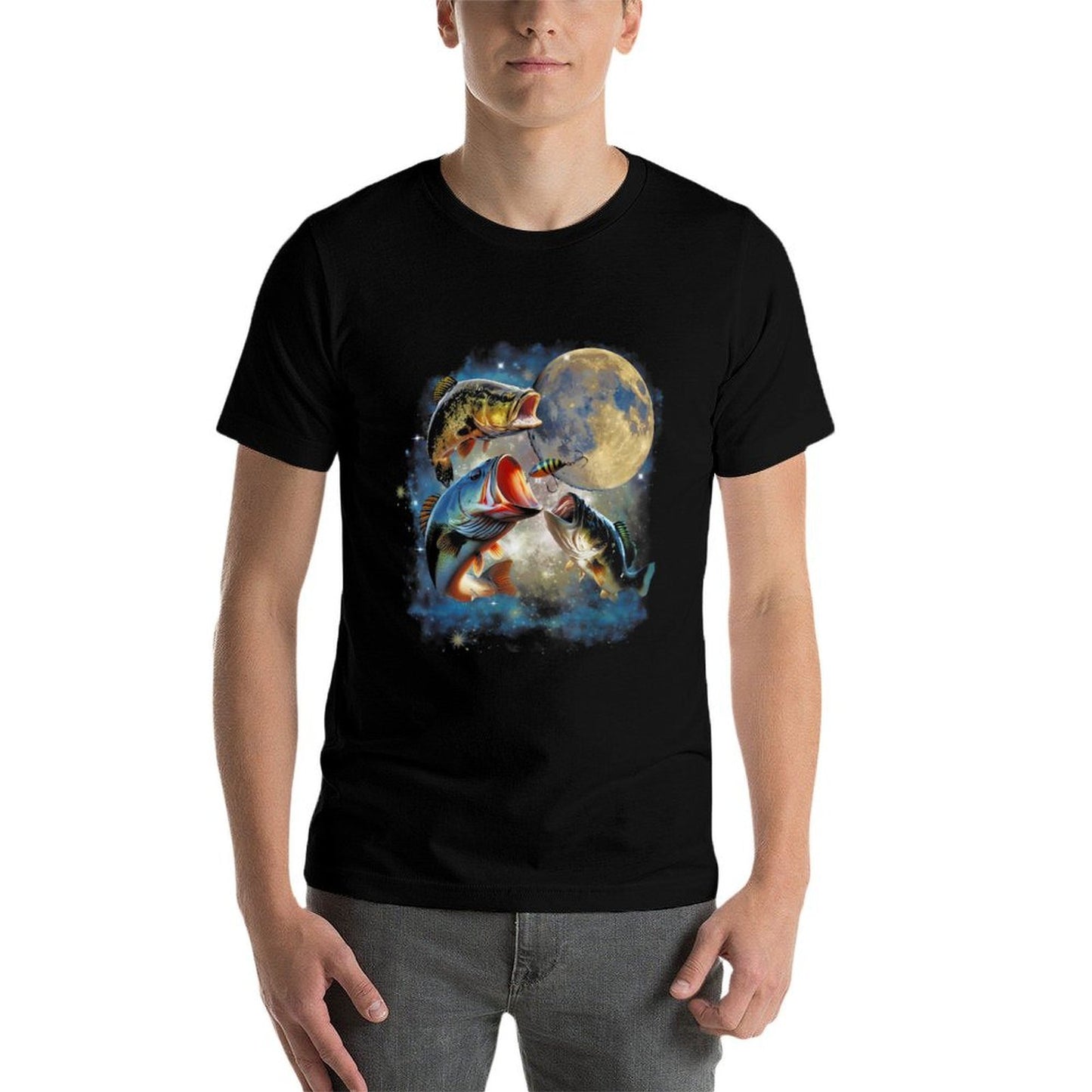 Vintage 90s Largemouth Bass Moon Retro Fisherman Fishing Versatile T-Shirt