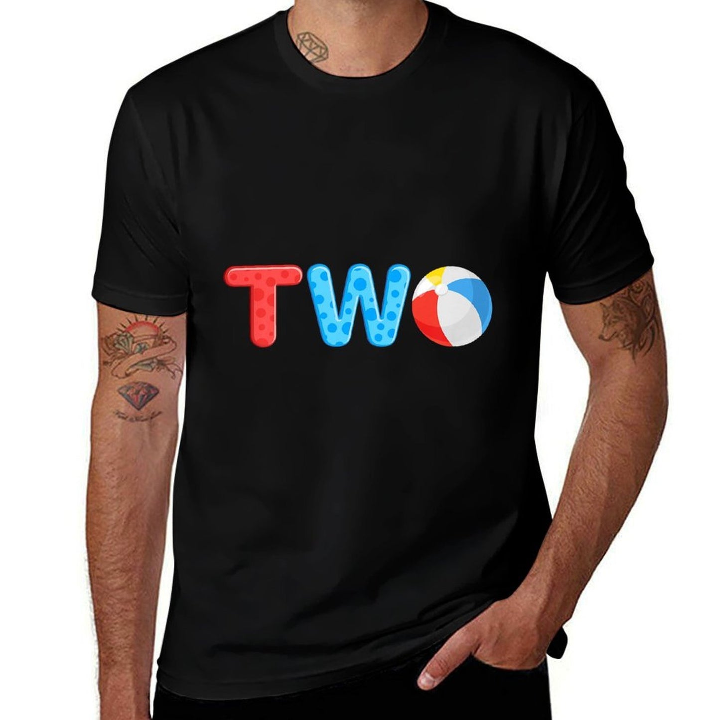 2nd Birthday Two Year Old Beach Ball Theme Summer Pool Party Kids Stretchy T-Shirt