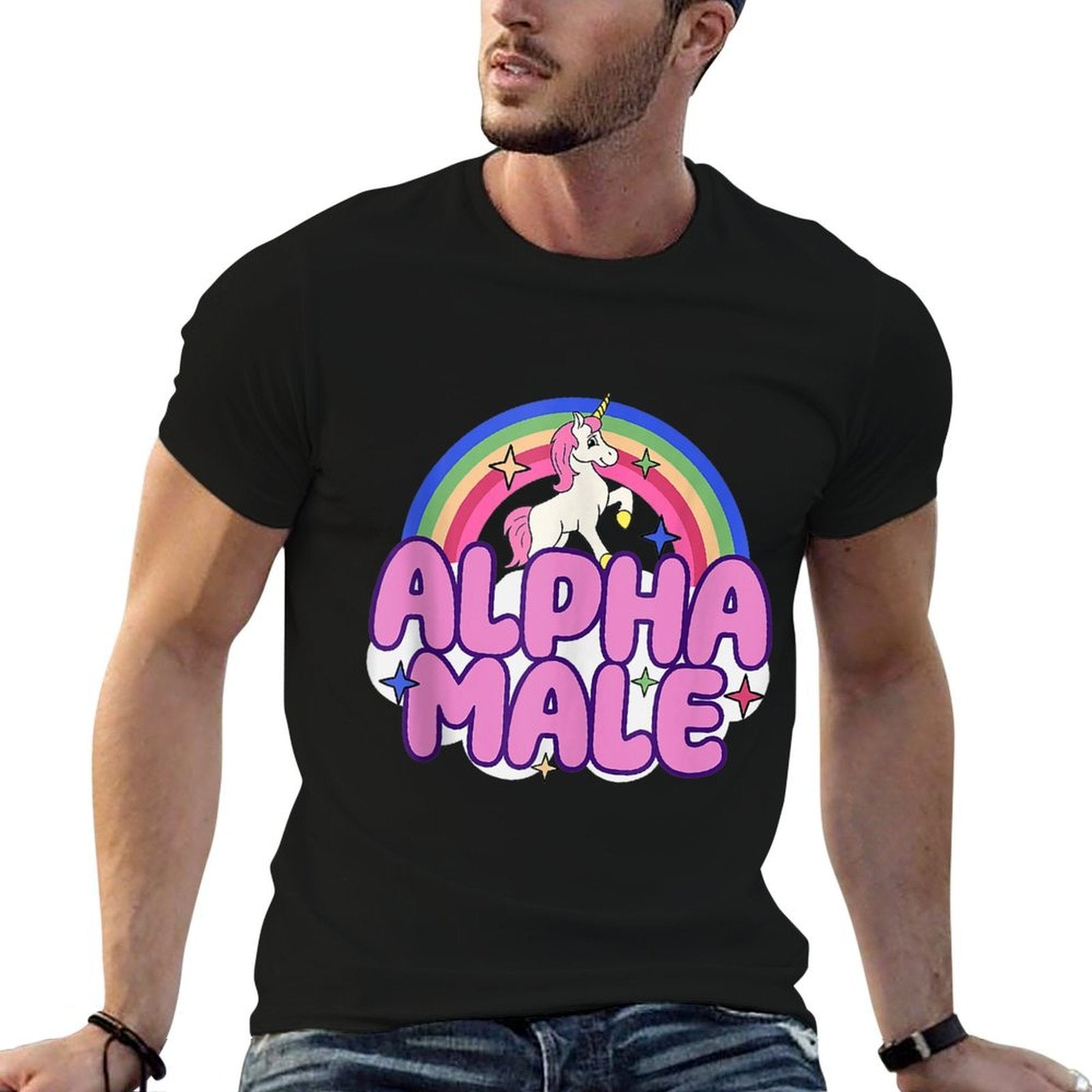 Alpha Male Unicorn Funny Sarcastic Ironic Weird Y2K Humor  Breathable T-Shirt