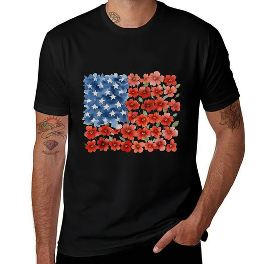 Retro Flower American USA Patriotic 4th Of July Women  High-quality Stitching T-Shirt