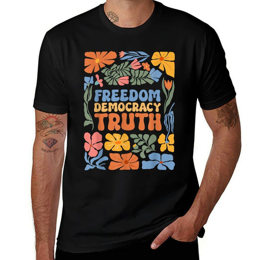 Retro Floral Freedom Democracy  Truth  Easy-care T-Shirt