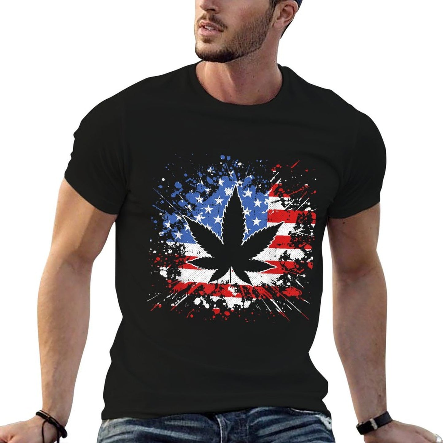 Weed American 4th Of July Marjuana Patriotic Stoner High-quality Stitching T-Shirt