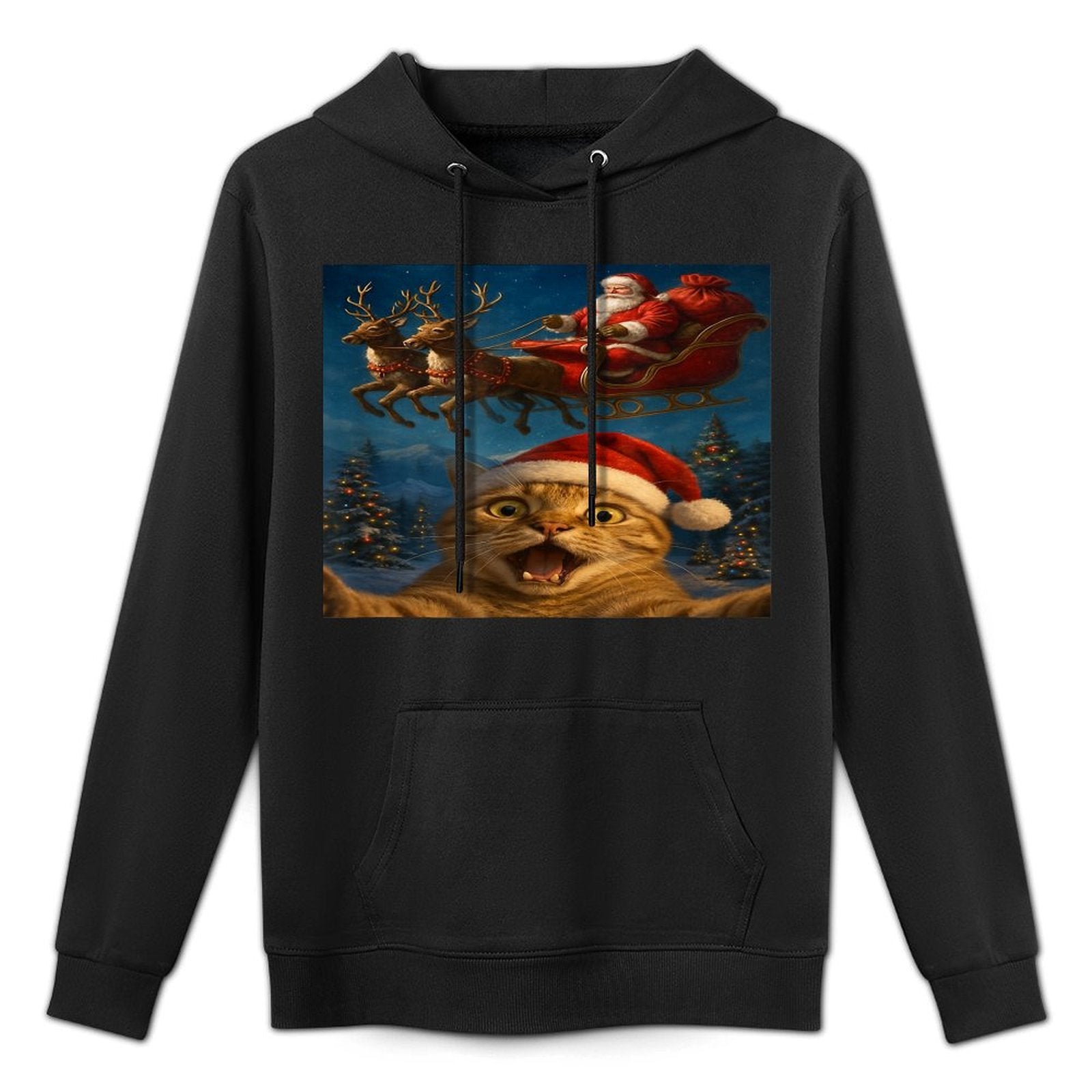Cat Selfie Santa Claus Christmas Xmas Shape Retention Hoodie