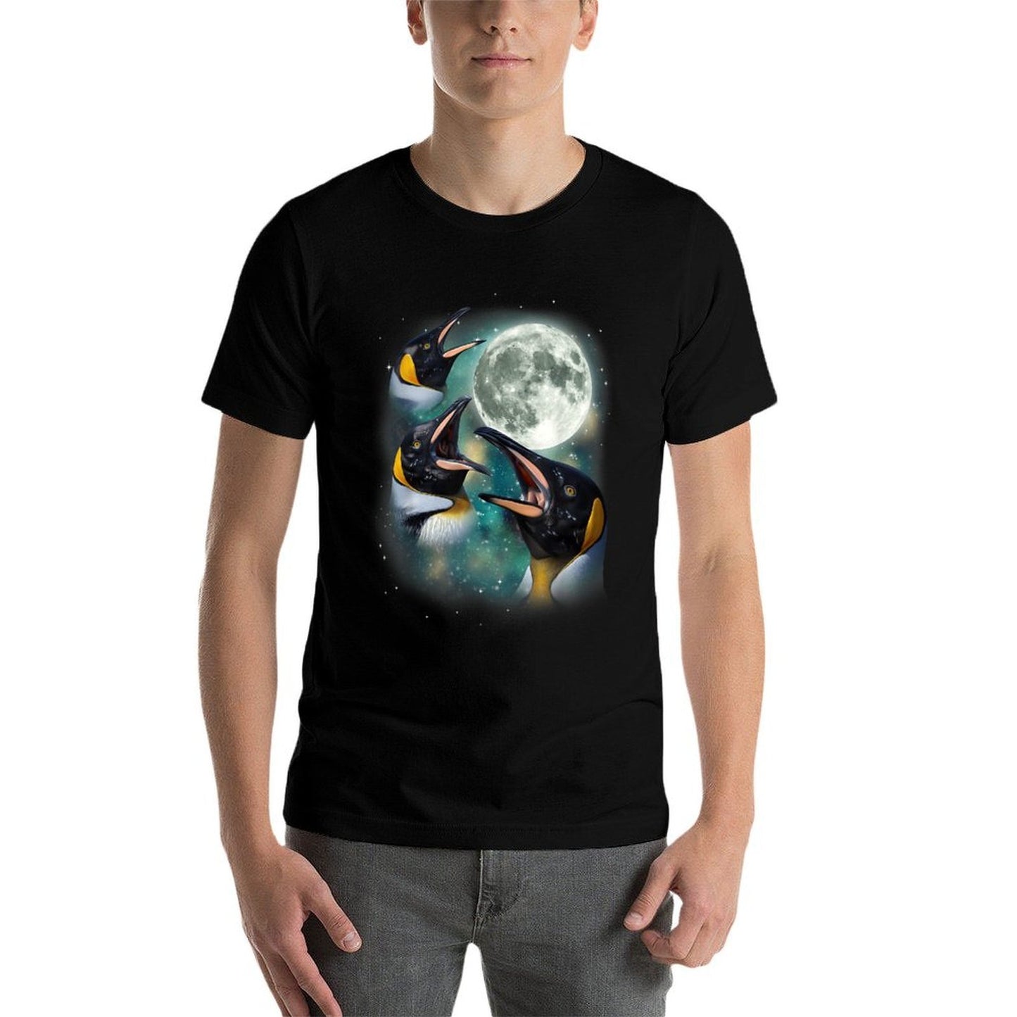 Three Penguin Moon 3 Funny Antarctic Birds Howling Parody Trendy Pattern T-Shirt