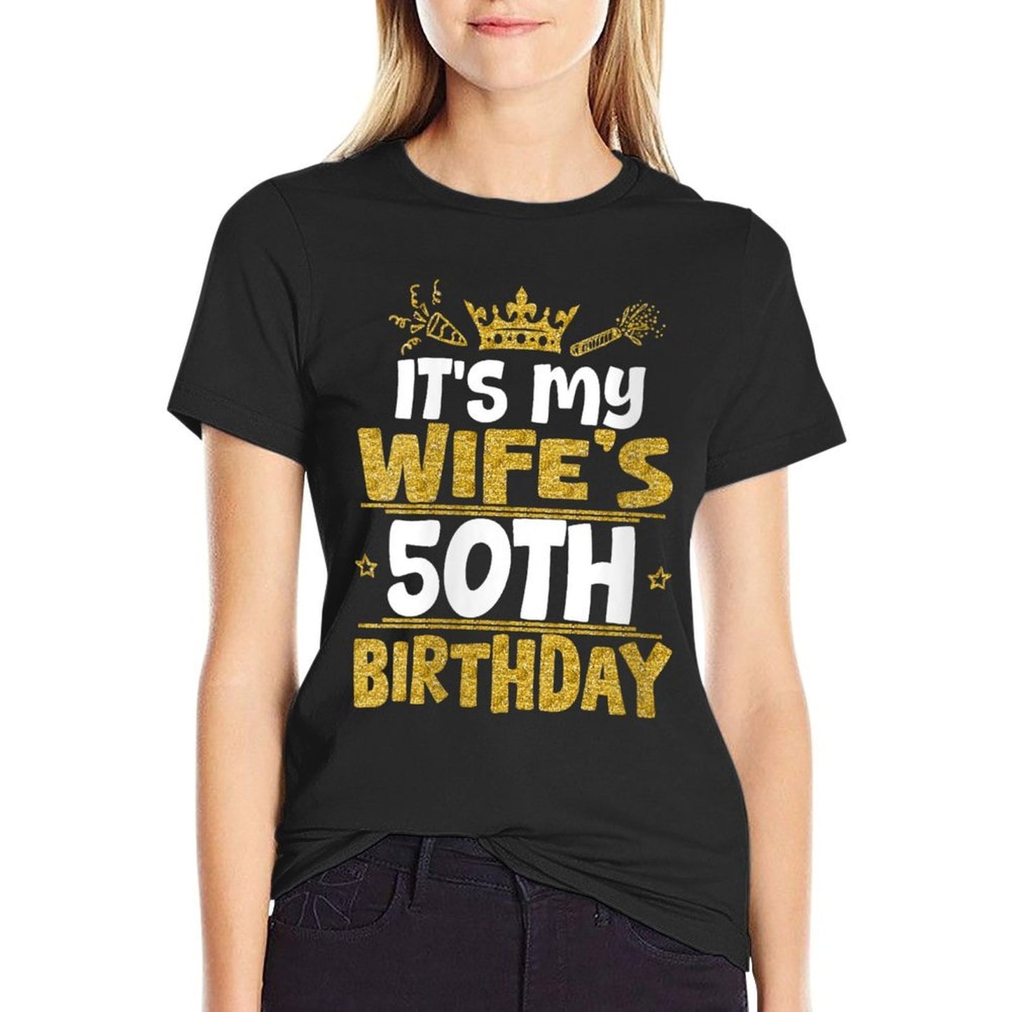 Womens Happy It's My Wife's 50th Birthday 1975 50 Years Old Moisture-wicking T-Shirt