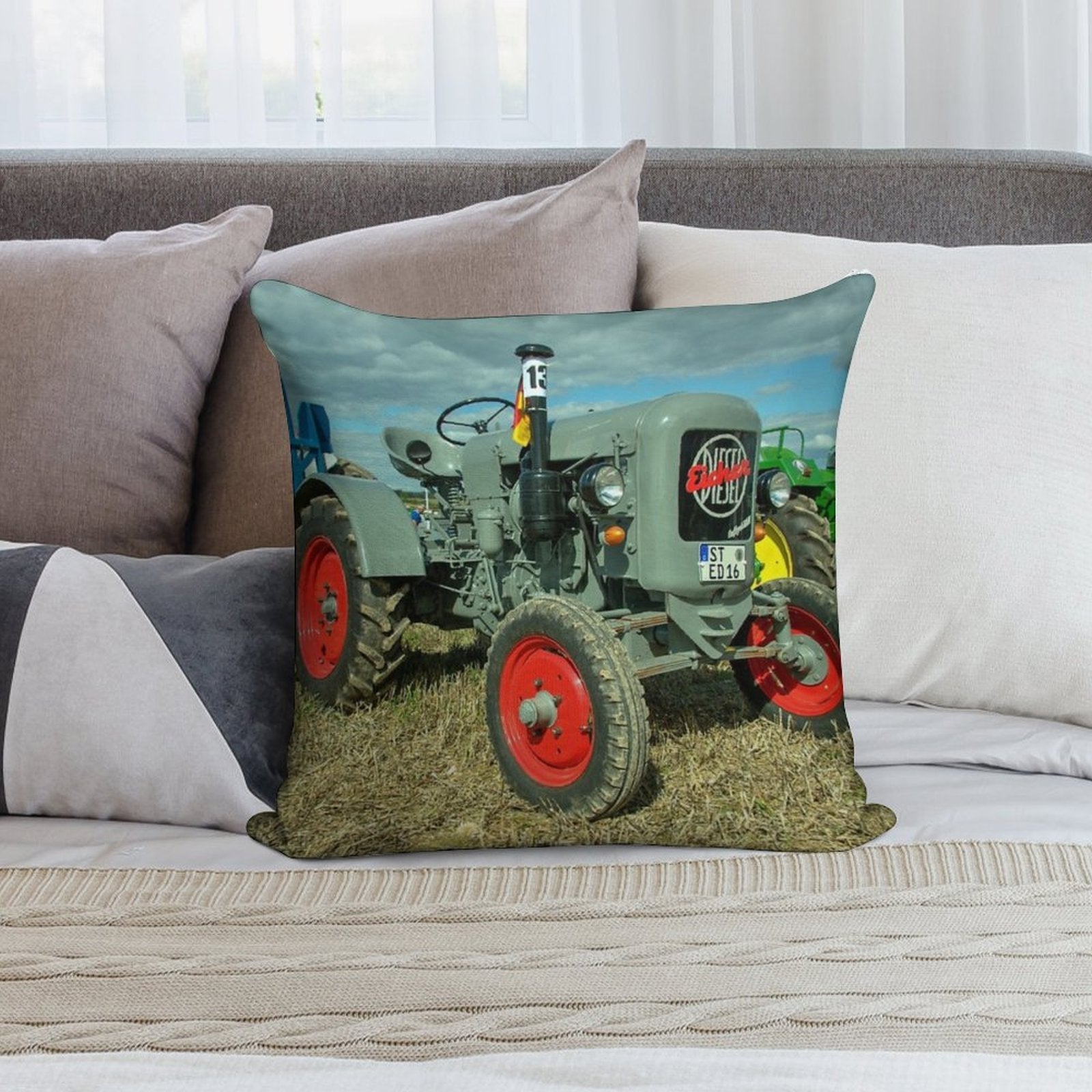 Eicher Diesel Tractor Soft Skin-Friendly Throw Pillow