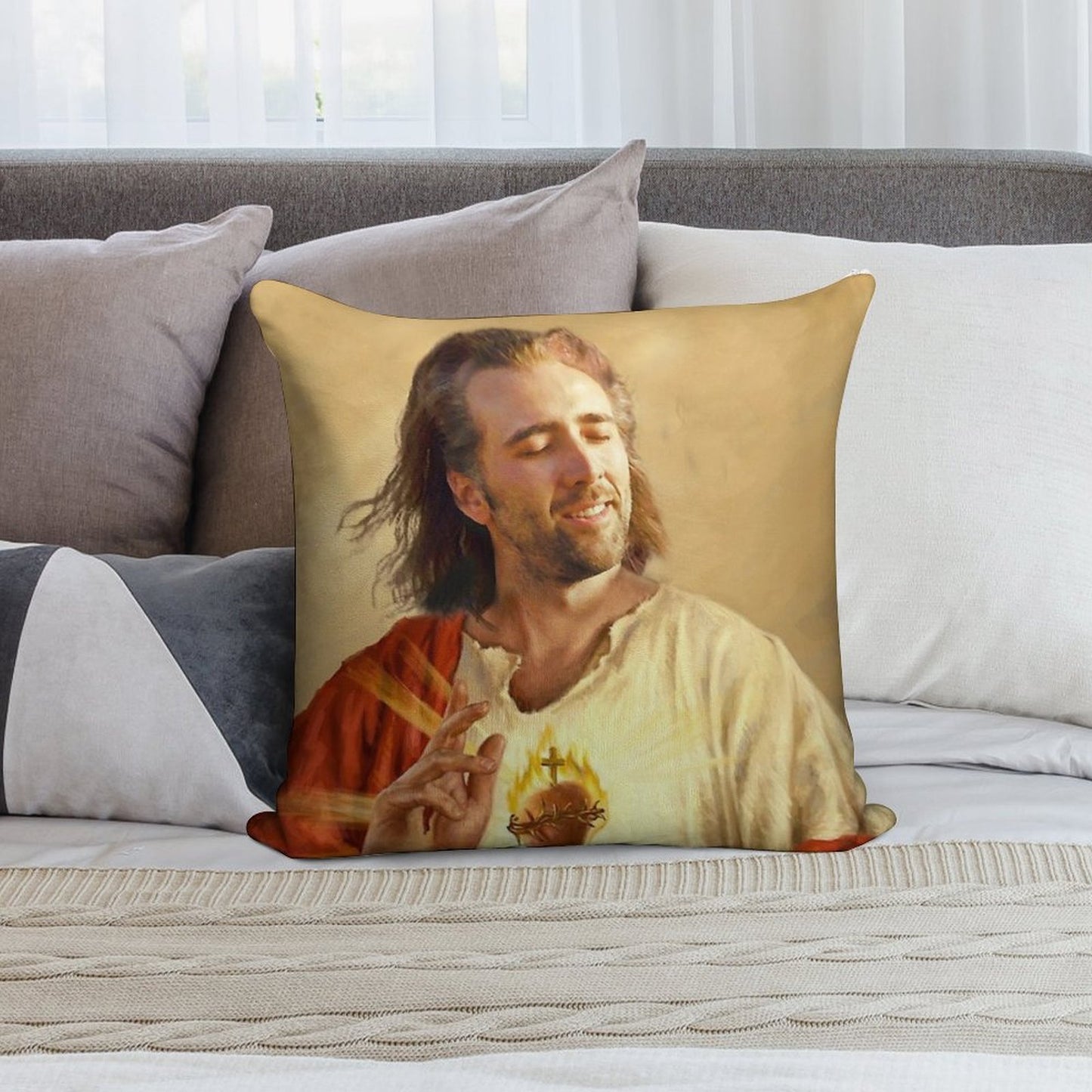 Nicholas Cage Blessing Soft Luxury Feel Throw Pillow