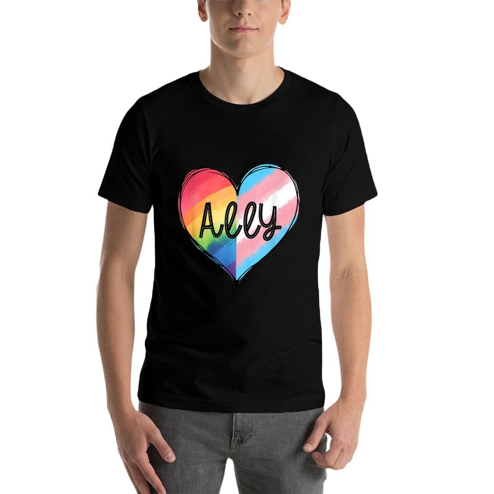 Ally Heart Rainbow And Transgender LGBT Pride Month  Oversized Silhouette T-Shirt
