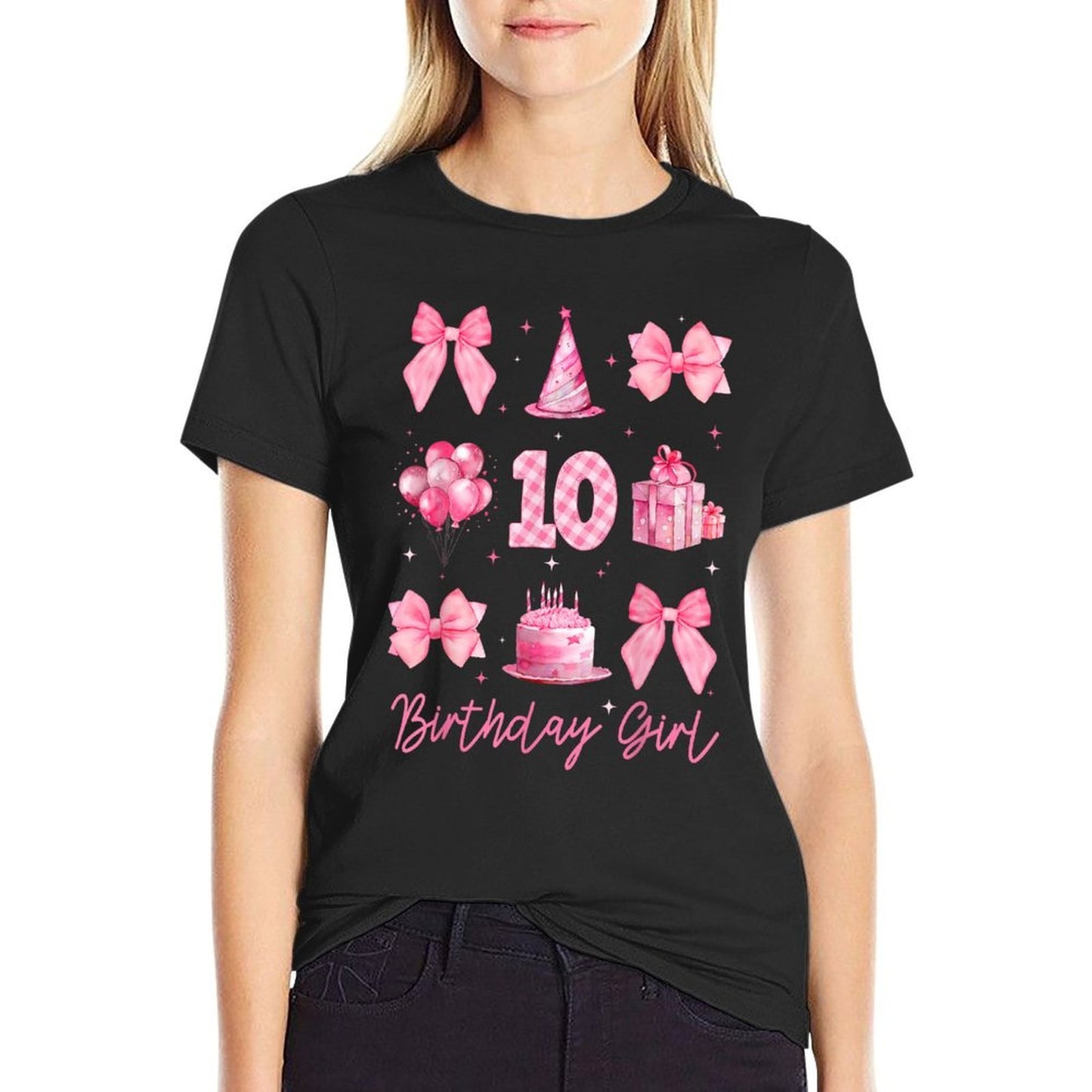 10th Birthday Girl Coquette Bow 10 Years Old Birthday Kids Quick-drying T-Shirt