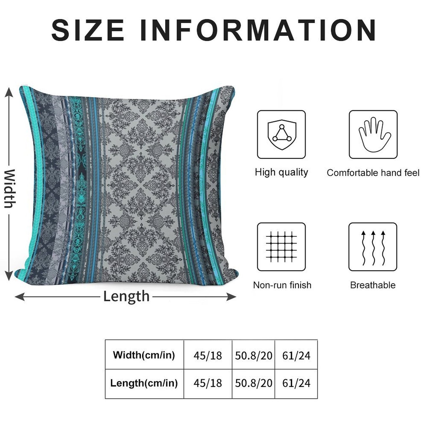 Teal, Aqua & Grey Vintage Bohemian Wallpaper Soft Skin-Friendly Throw Pillow
