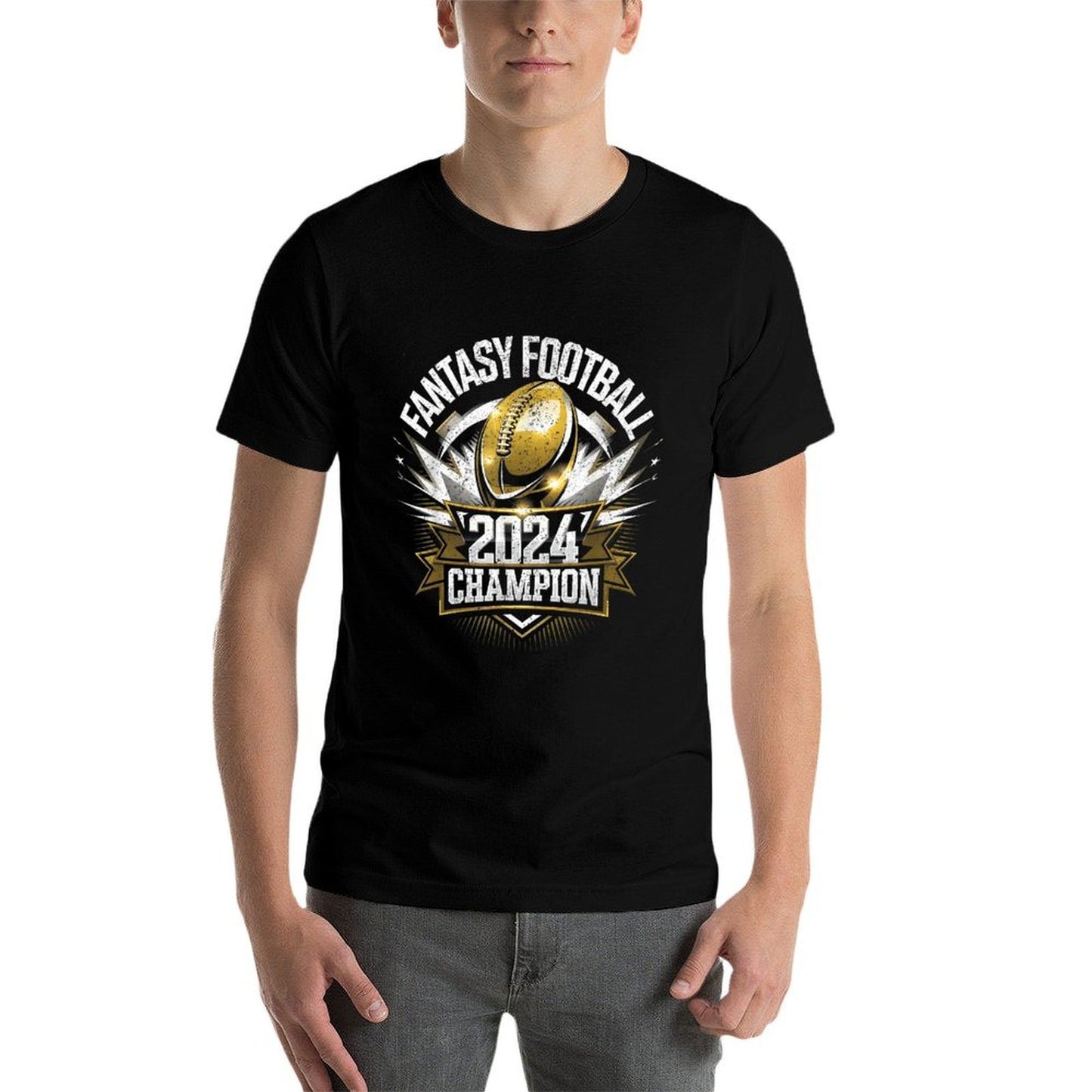 Retro Fantasy League Champ 2024 Winner - Unisex Adults Fantasy Football Champion - Black, Small  Ribbed Collar T-Shirt