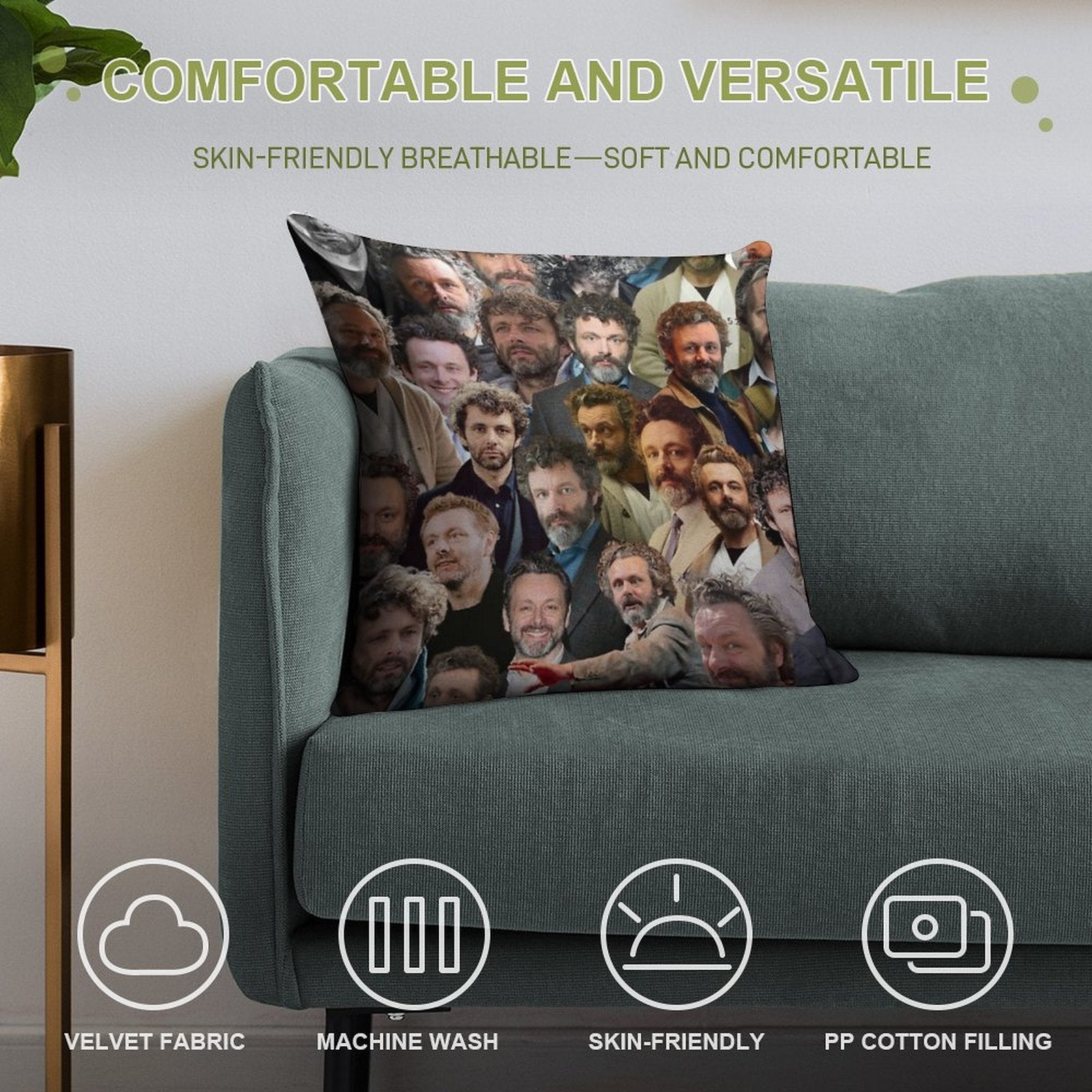 Michael Sheen Photo Collage Soft Short Plush Fabric Throw Pillow