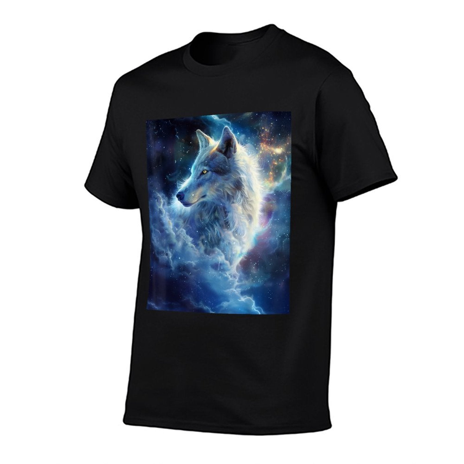 Alpha Galaxy Wolf Dark Fantasy Space Graphic Wolf Lovers  Summer-ready Fabric T-Shirt