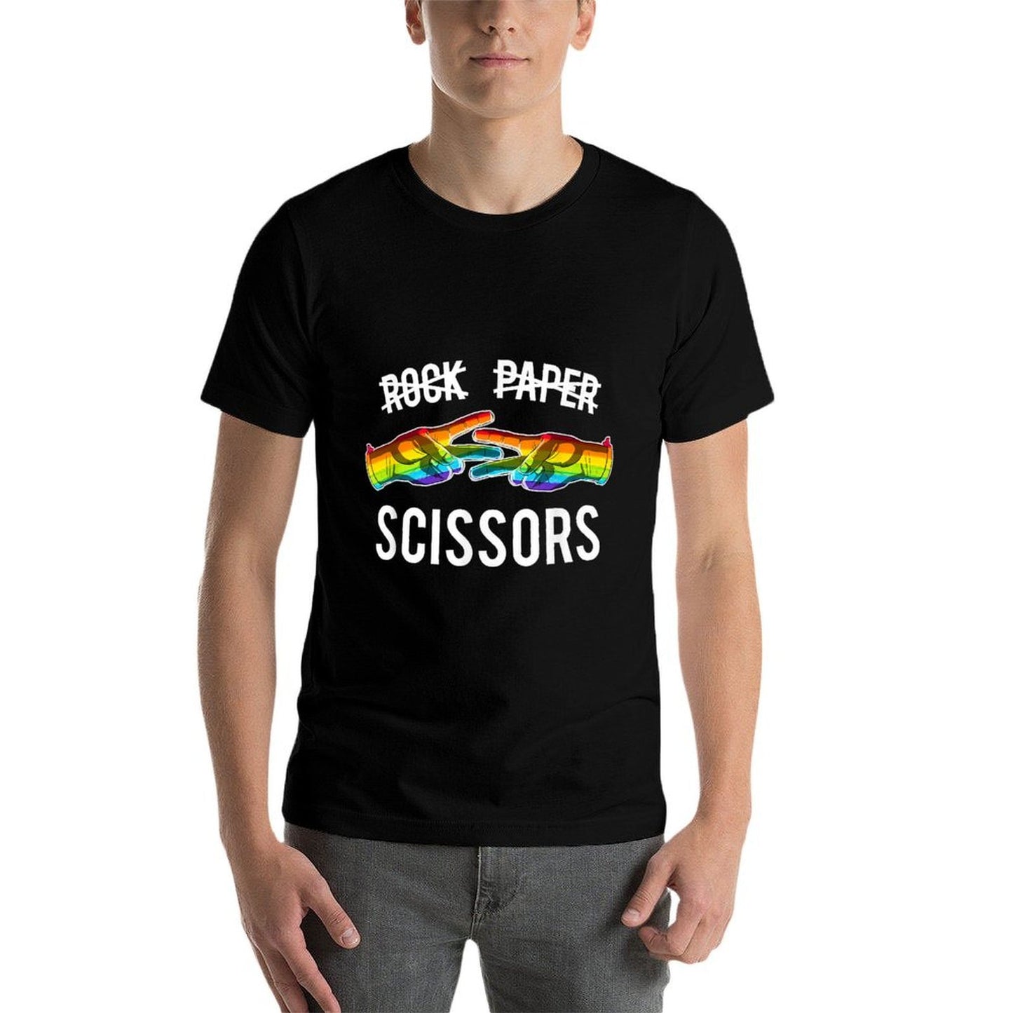 Rock Paper Scissors Lesbian Pride Rainbow LGBT Polyester Blend T-Shirt