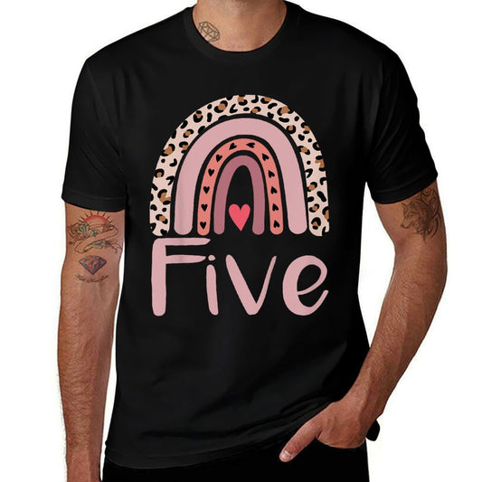 5 Year Old Leopard Rainbow Birthday Party Cute Girl 5th Gift  Relaxed-fit T-Shirt