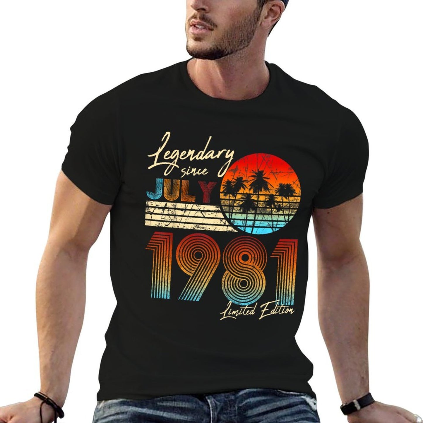 40Thbirthdaygifts Legendary Since July 1981 40Th Birthday  Ribbed Collar T-Shirt
