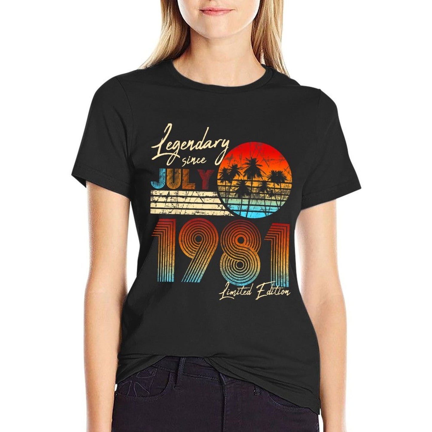40Thbirthdaygifts Legendary Since July 1981 40Th Birthday  Ribbed Collar T-Shirt