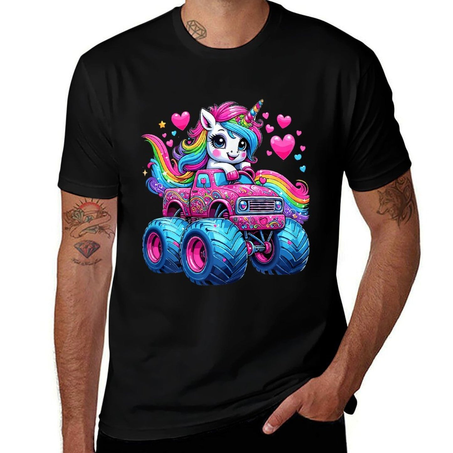 Unicorn Riding Monster Truck  Fade-proof Color T-Shirt