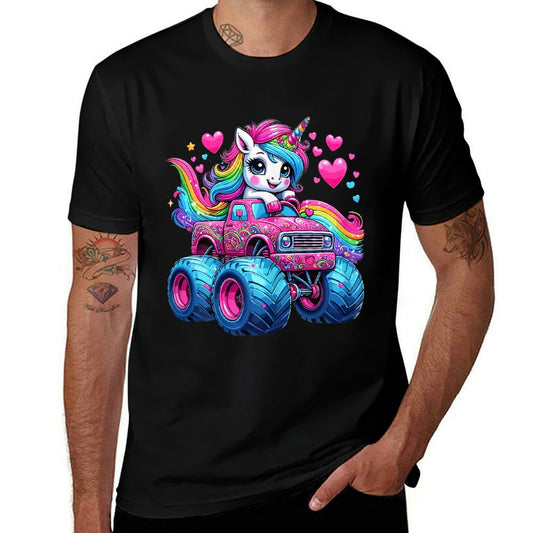Unicorn Riding Monster Truck  Fade-proof Color T-Shirt