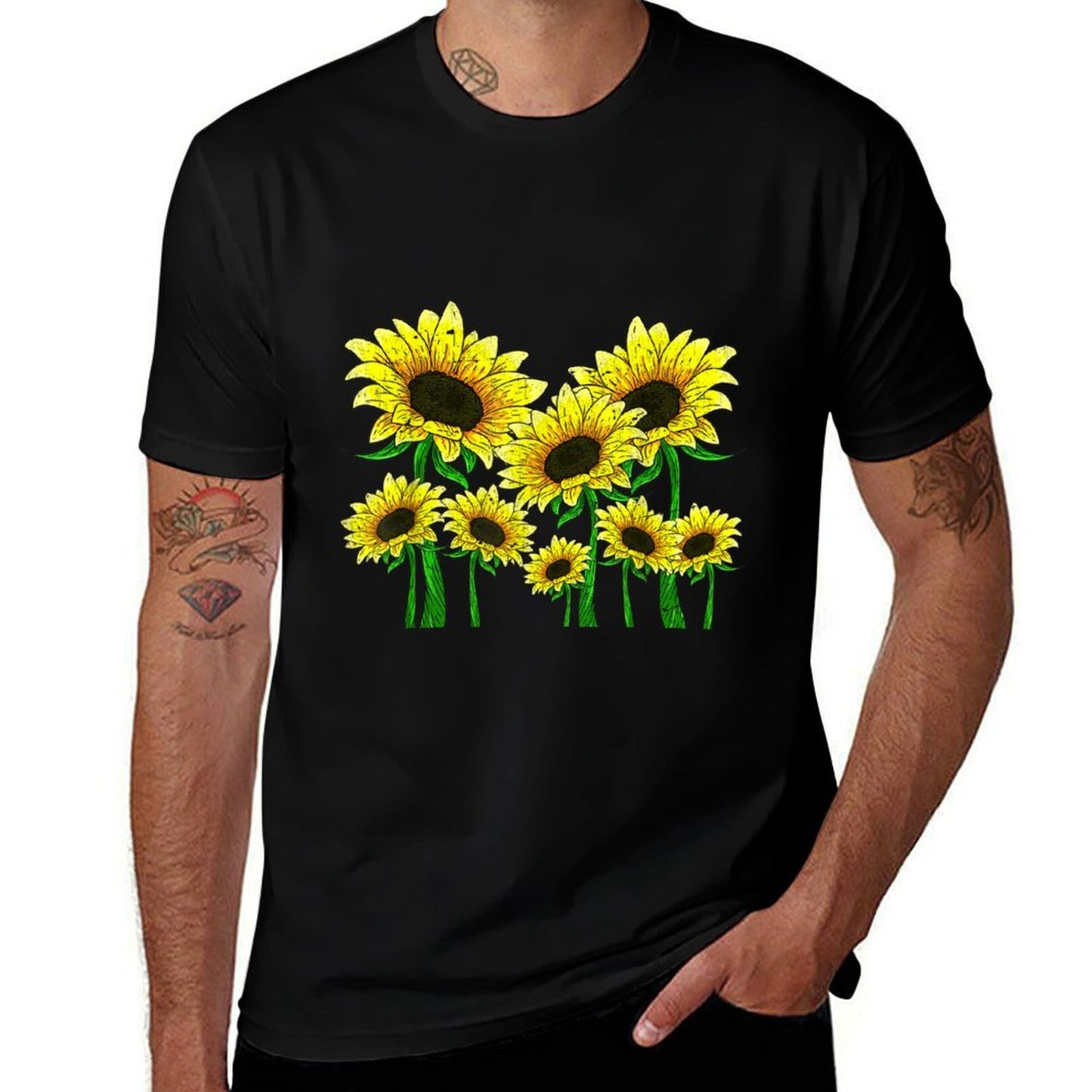 Yellow Sunflower Beautiful Wildflower Floral Botanical Fade-proof Color T-Shirt